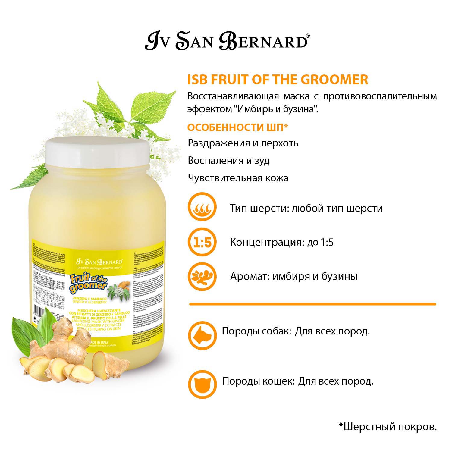 ISB Fruit of the Groomer Ginger&Elderbery Восстанавливающая маска с противовоспалительным эффектом 3 л