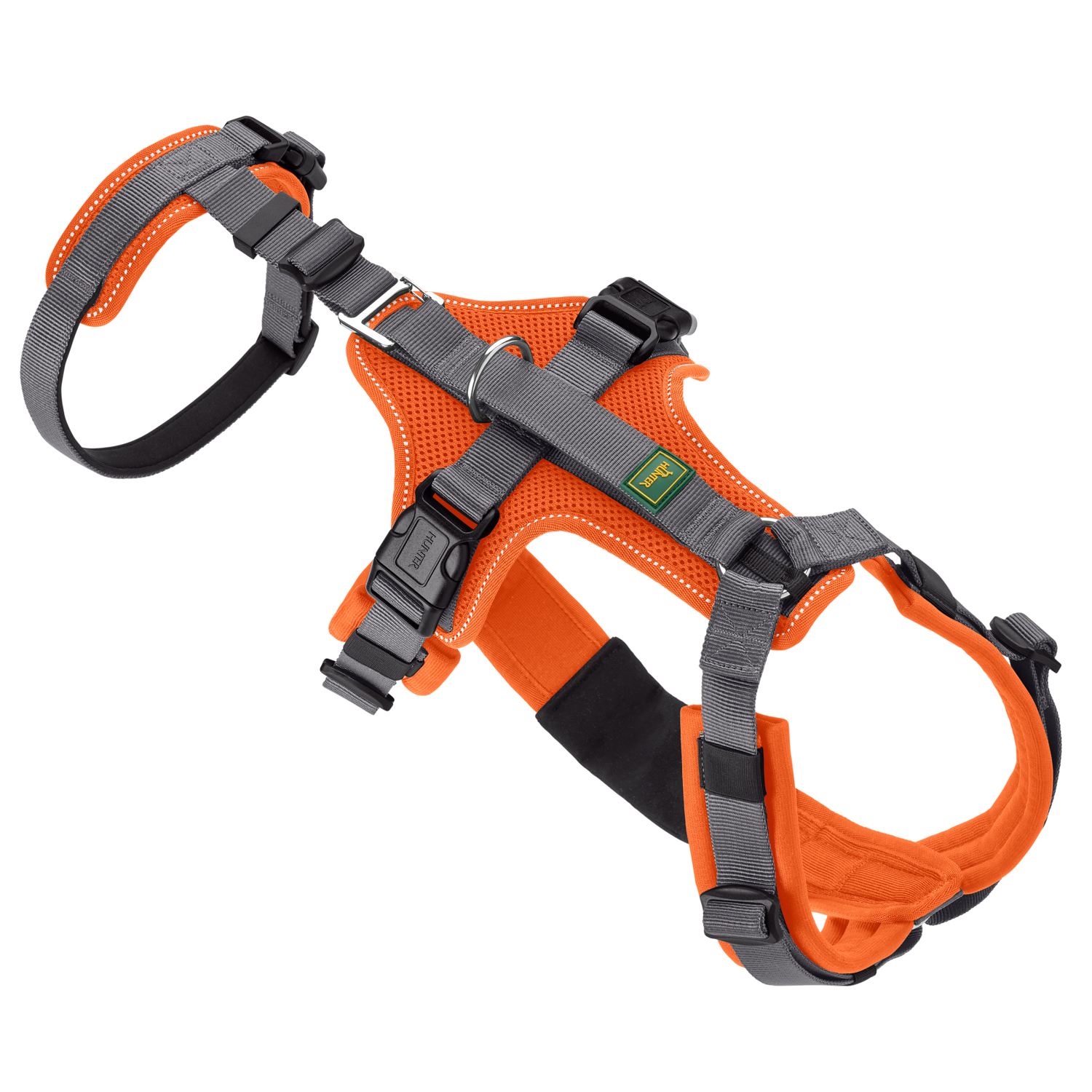 Hunter шлейка для собак Safety Maldon M-L (57-98 / 60-91 / 2,5 см) с ручкой, нейлон, оранжевый/серый СКИДКА 50%