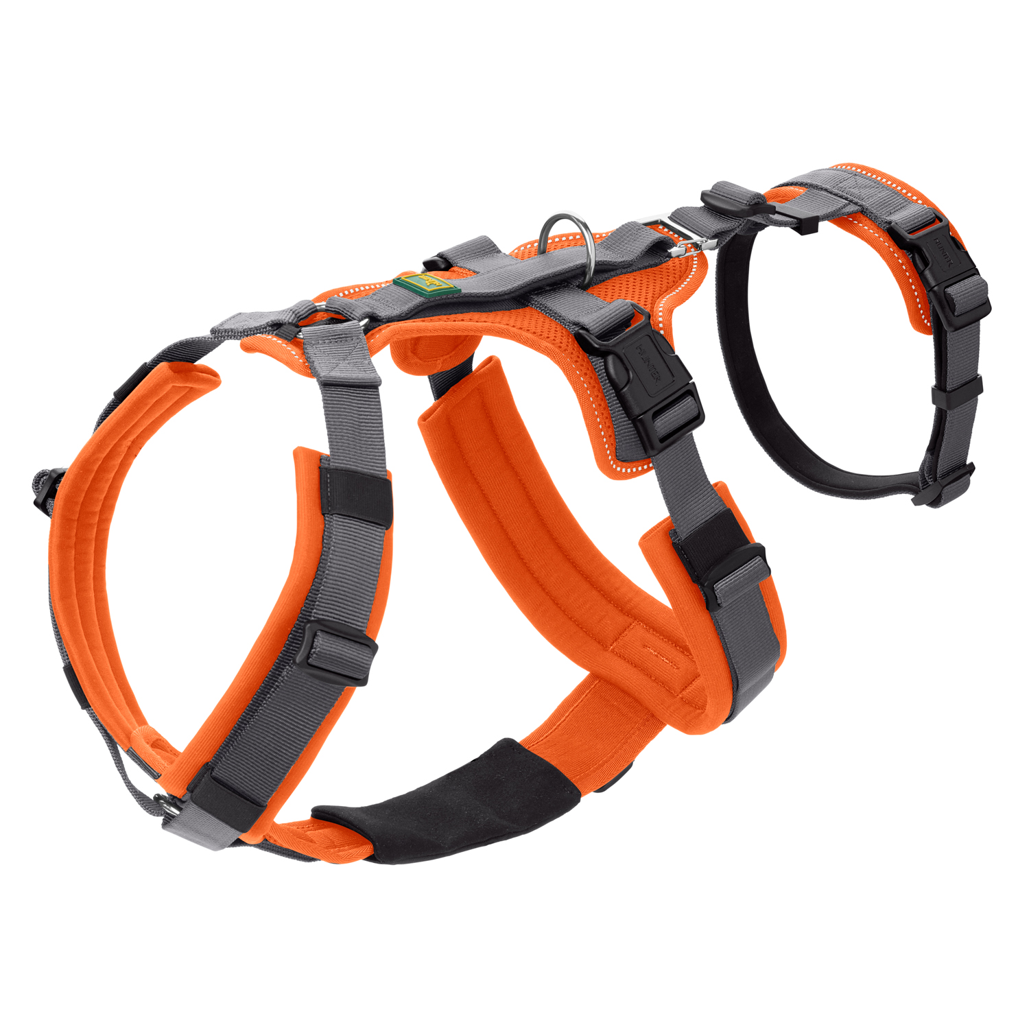 Hunter шлейка для собак Safety Maldon M-L (57-98 / 60-91 / 2,5 см) с ручкой, нейлон, оранжевый/серый СКИДКА 50%