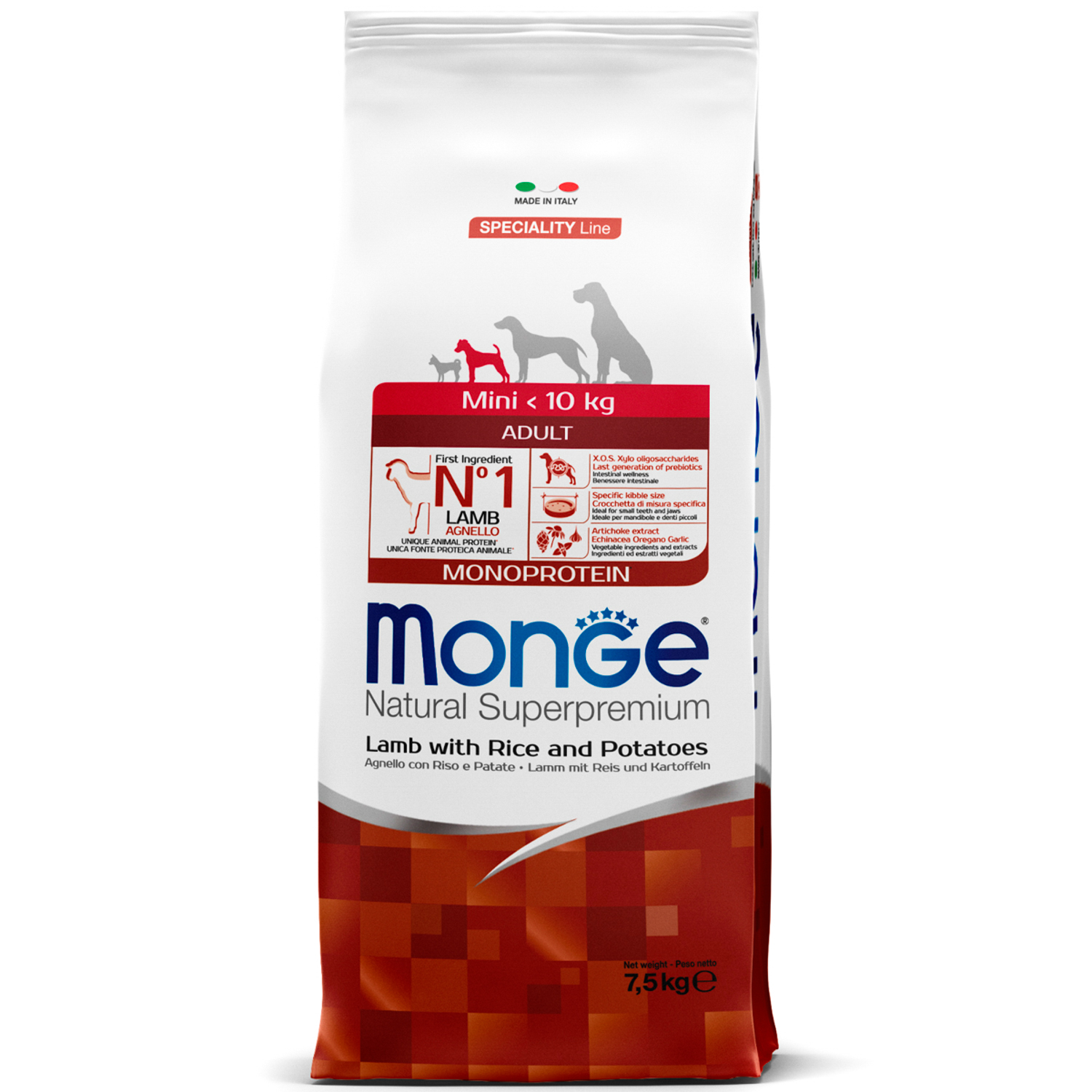 Сухой корм Monge Dog Speciality Line Monoprotein Mini для взрослых собак мелких пород, из ягненка с рисом и картофелем 7,5 кг