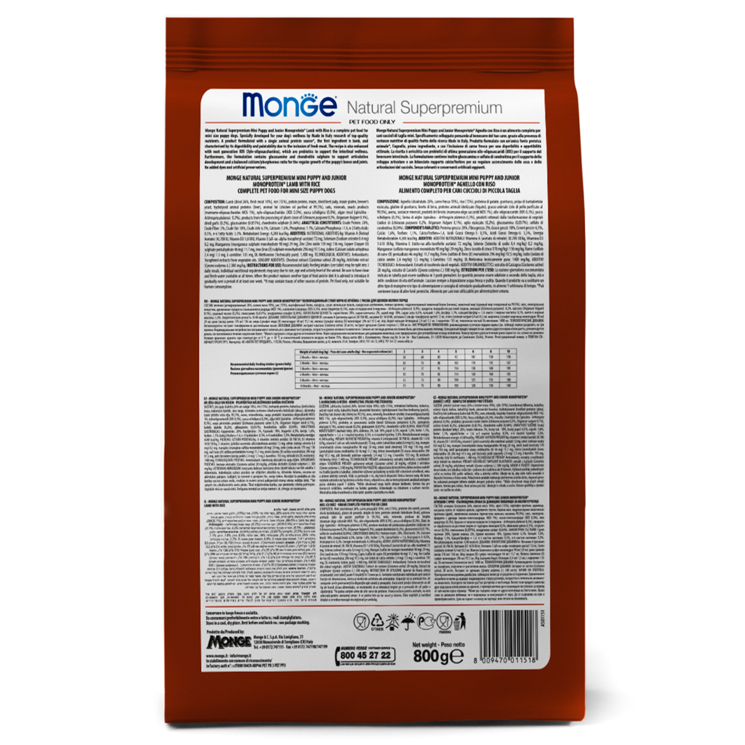 Сухой корм Monge Dog Speciality Line Monoprotein Mini для щенков мелких пород, из ягненка с рисом 800 г