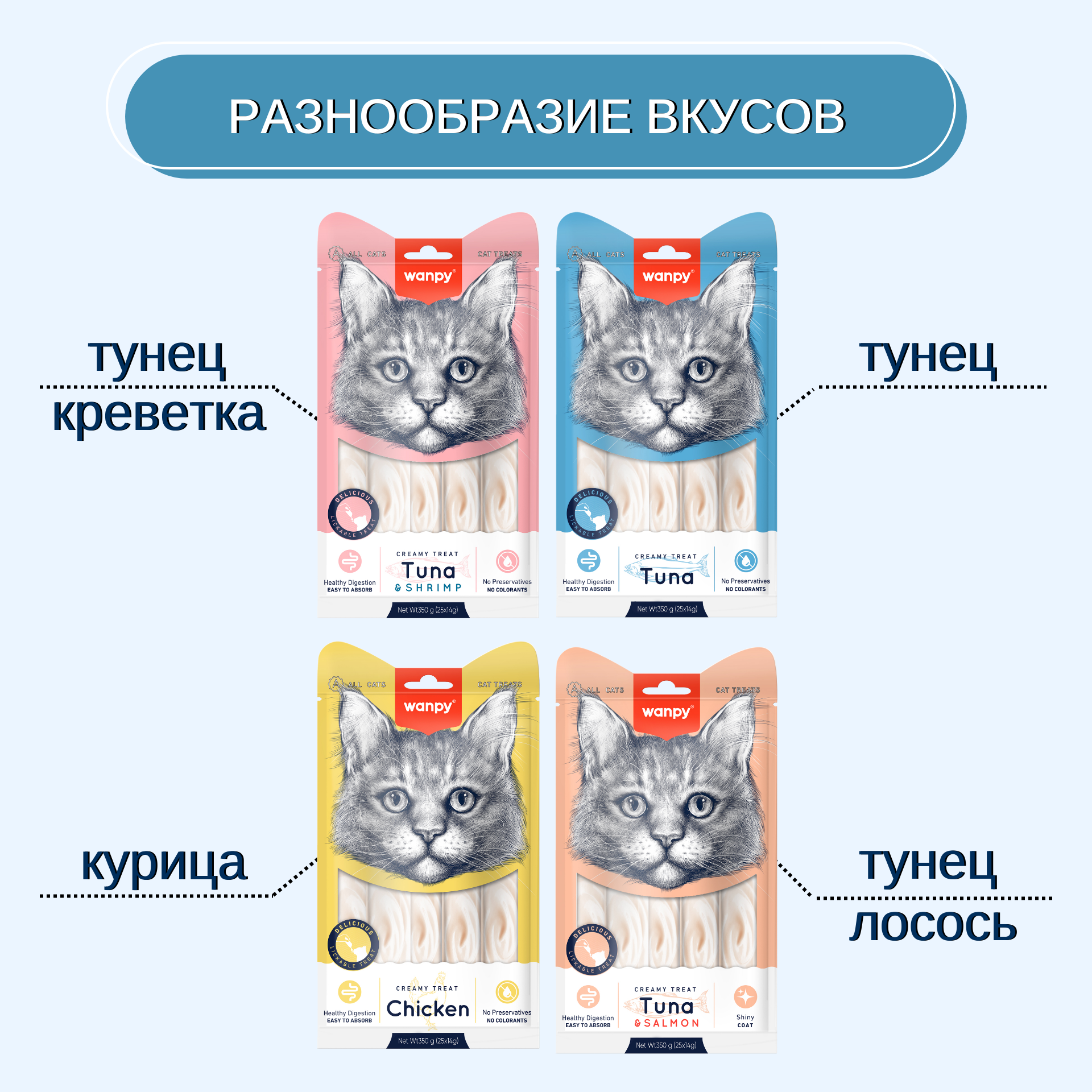Wanpy Cat Лакомство для кошек "нежное пюре" из тунца 25 шт х14 г