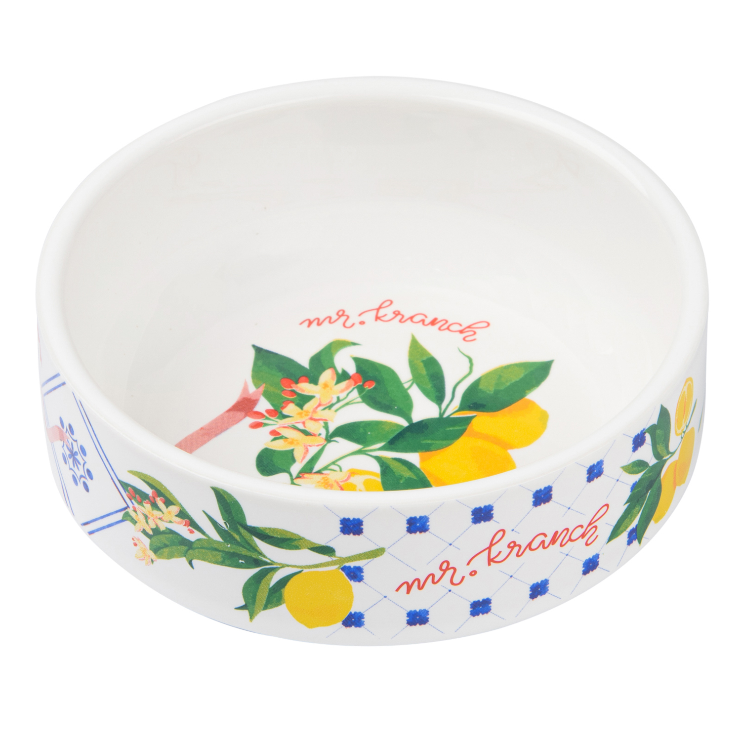 Миска Mr.Kranch для собак и кошек из фарфора Лимоны 350мл белая