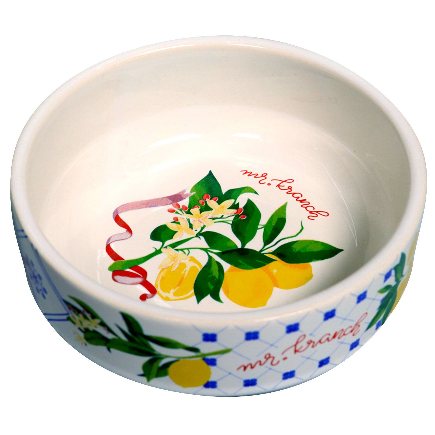 Миска Mr.Kranch для собак и кошек из фарфора Лимоны 350мл белая