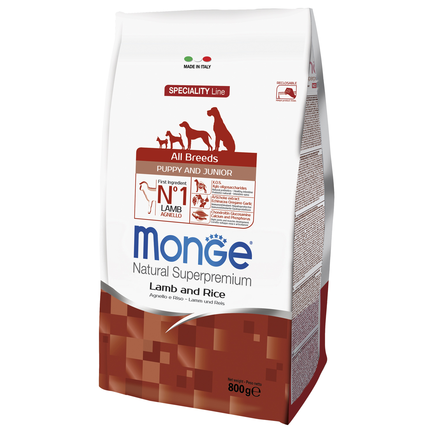 Cухой корм Monge Dog Speciality Line Puppy&Junior корм для щенков всех пород, из ягненка с рисом 800 г