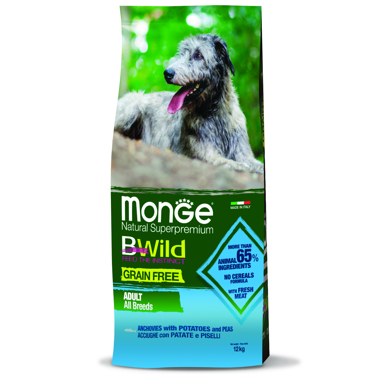 Monge Dog BWild GRAIN FREE беззерновой корм из анчоуса с картофелем для собак всех пород 12 кг