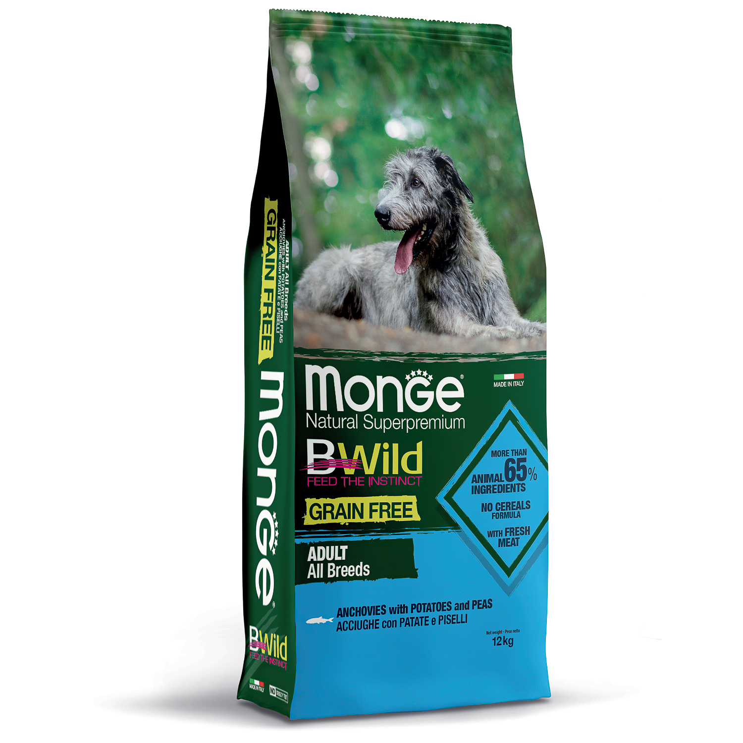 Monge Dog BWild GRAIN FREE беззерновой корм из анчоуса с картофелем для собак всех пород 12 кг