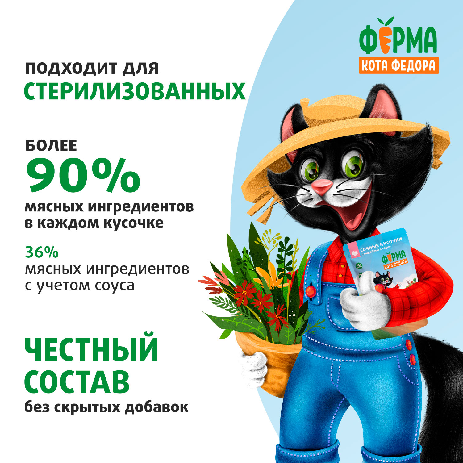 Влажный корм Ферма кота Фёдора сочные кусочки для кошек с индейкой 85г