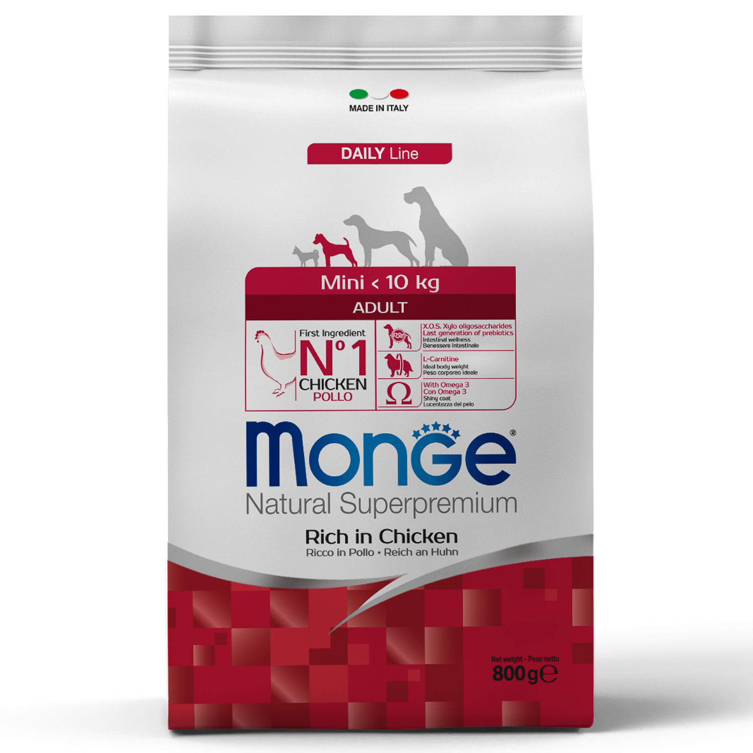 Купить Сухой корм Monge Dog Daily Line Mini для взрослых собак мелких пород,  из курицы 800 г в интернет-магазине Monge