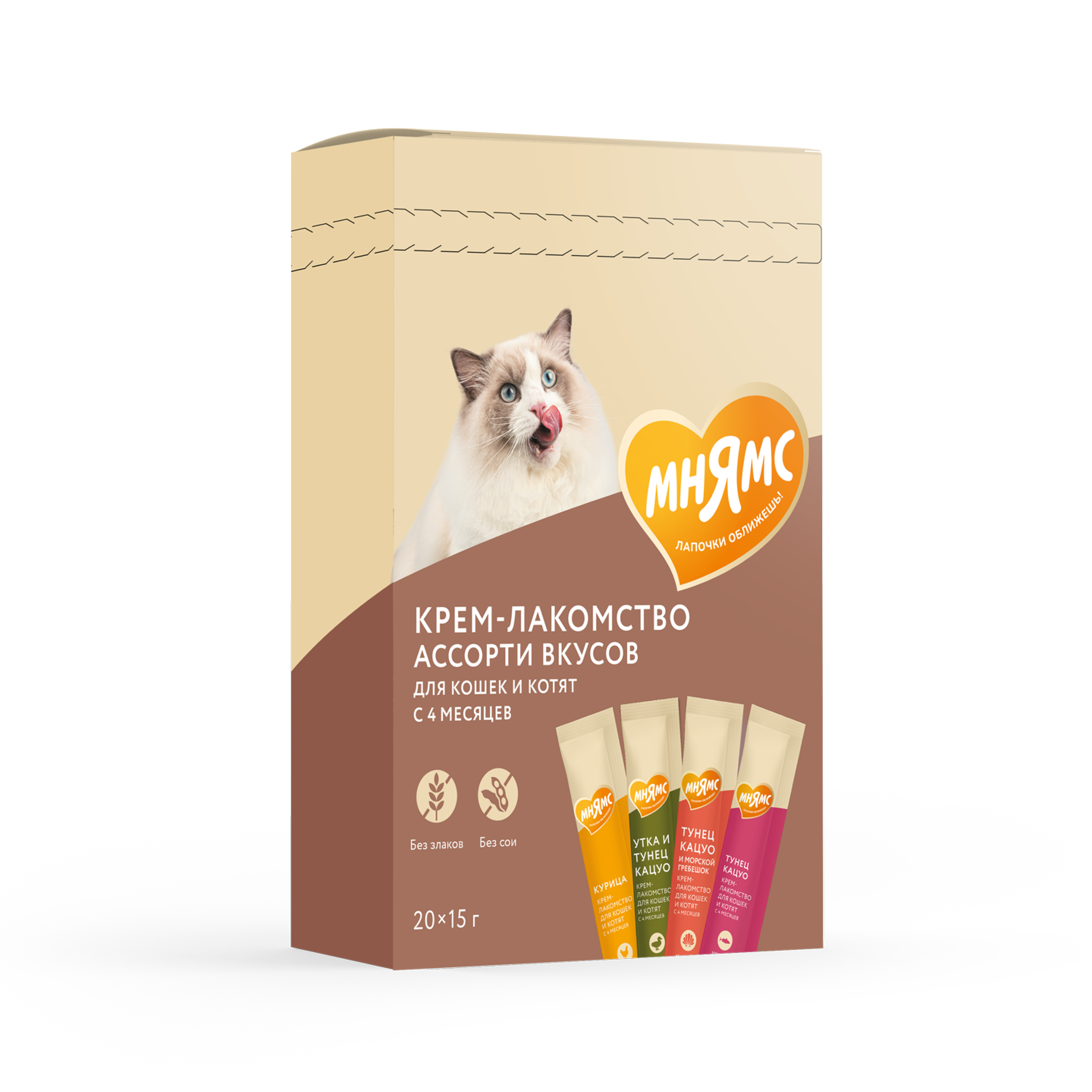 Крем-лакомство Мнямс для кошек и котят "Ассорти вкусов" 20*15 г