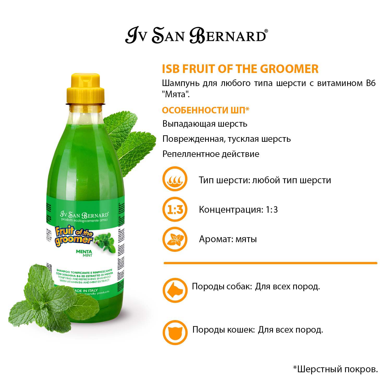 ISB Fruit of the Groomer Mint Шампунь для любого типа шерсти с витамином В6 1 л