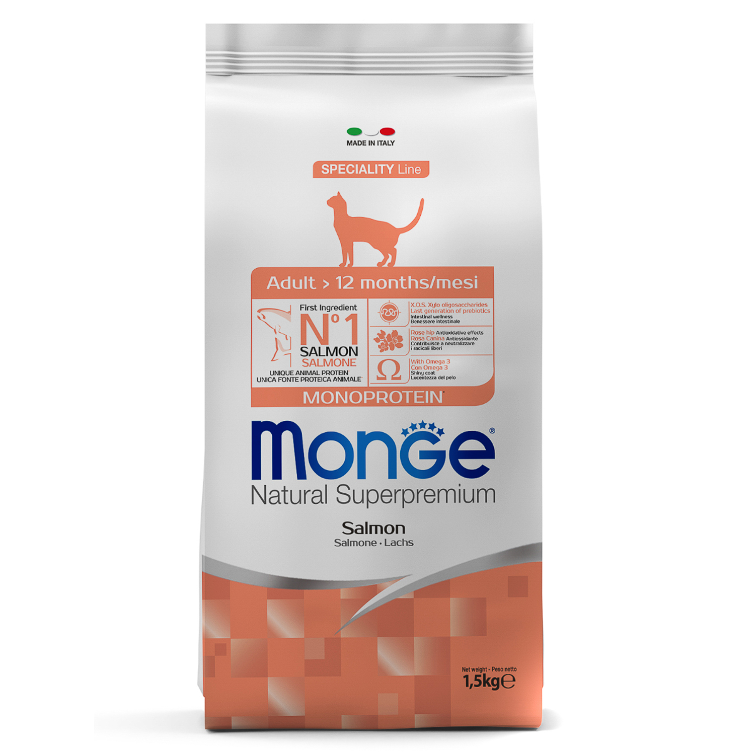 Сухой корм Monge Cat Speciality Line Monoprotein Adult для взрослых кошек, из лосося 1,5 кг