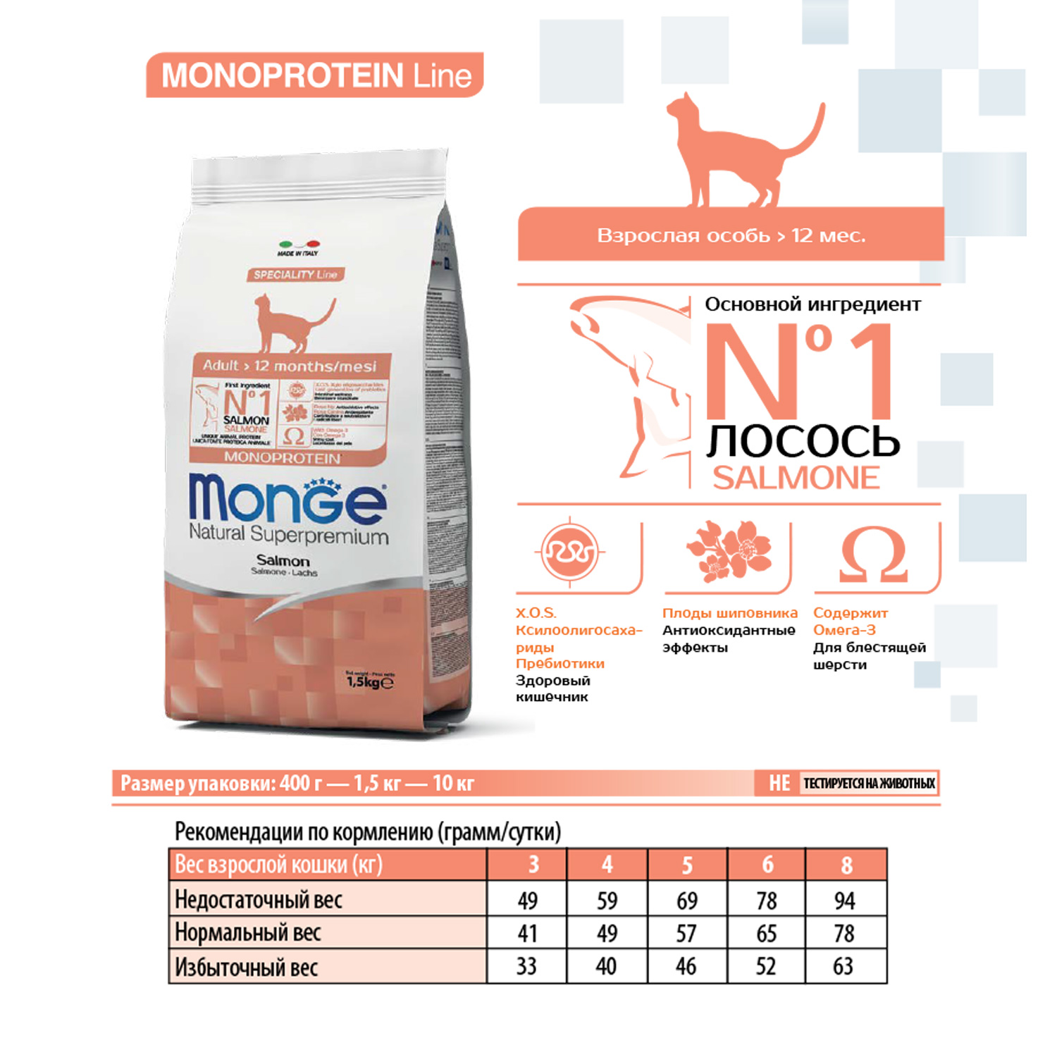 Сухой корм Monge Cat Speciality Line Monoprotein Adult для взрослых кошек, из лосося 1,5 кг