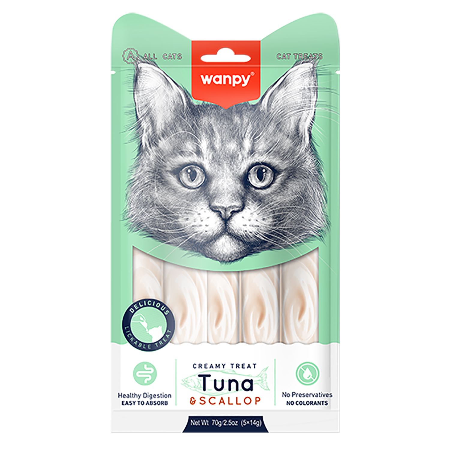 Wanpy Cat Лакомство для кошек "нежное пюре" из тунца и гребешка 25 шт х14 г
