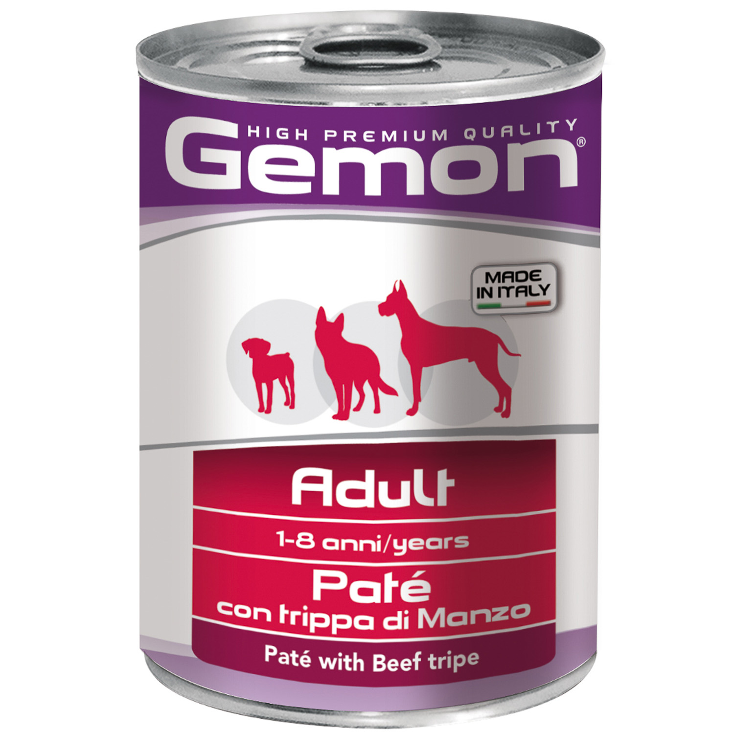 Влажный корм Gemon Dog для взрослых собак, паштет из говяжьего рубца, консервы 400 г