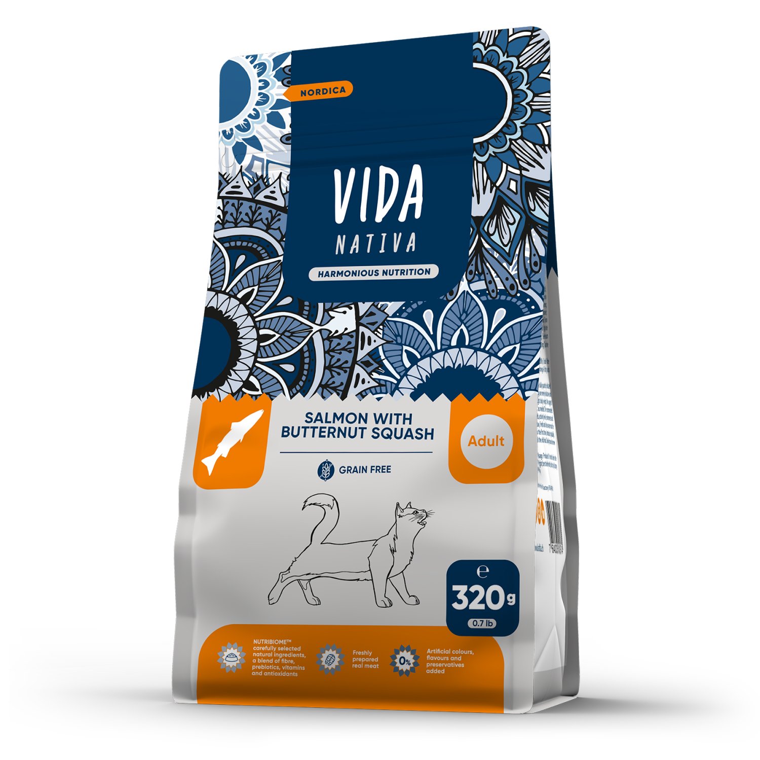 Сухой корм VIDA NATIVA для взрослых кошек из лосося с мускатной тыквой 320 г