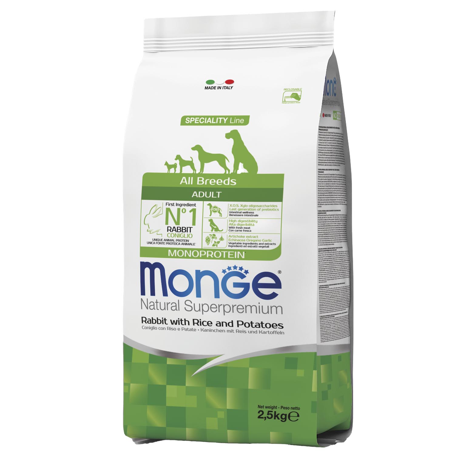 Сухой корм Monge Dog Speciality Line Monoprotein для взрослых собак всех пород,из кролика с рисом и картофелем 2,5 кг