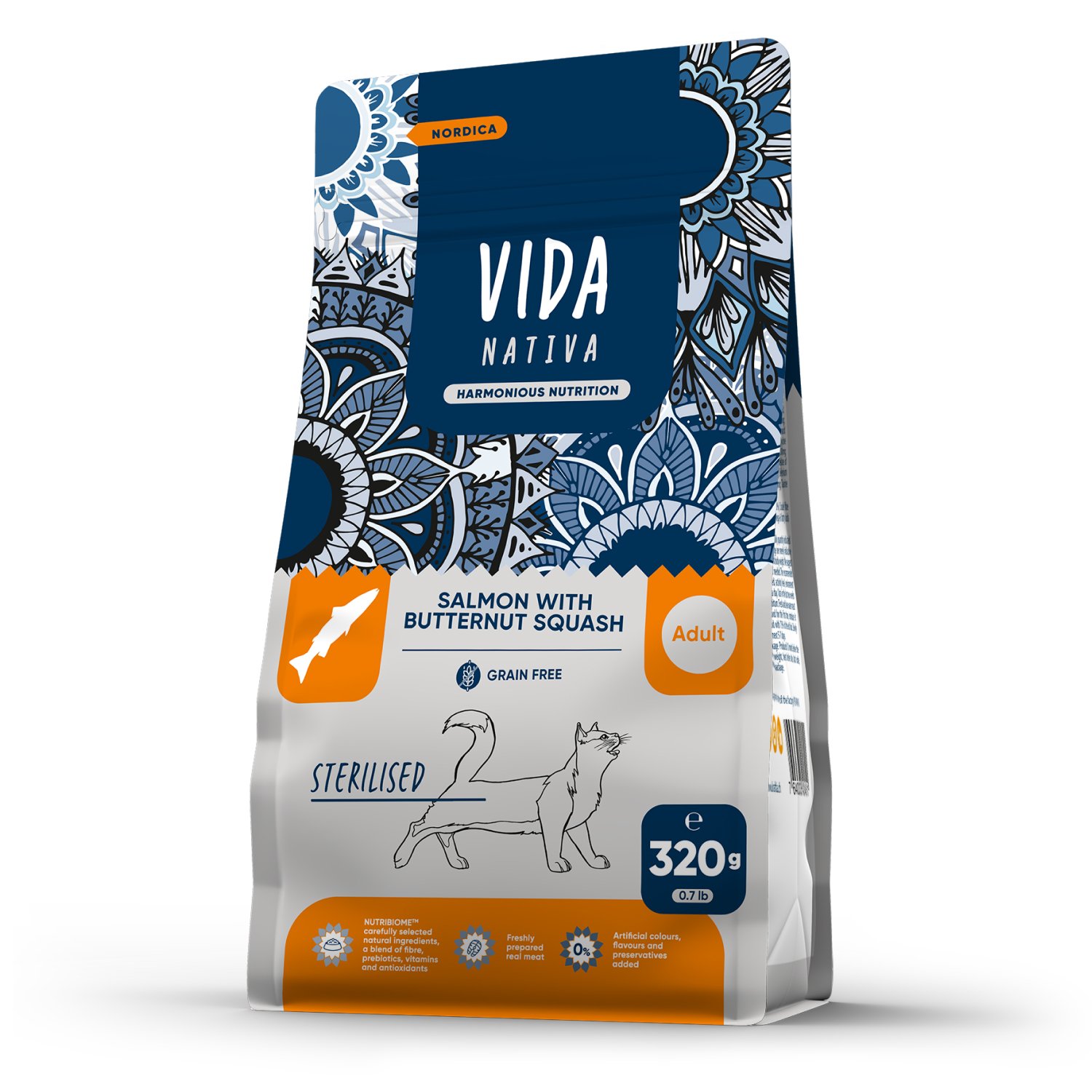 Сухой корм VIDA NATIVA для взрослых стерилизованных кошек из лосося с мускатной тыквой 320 г