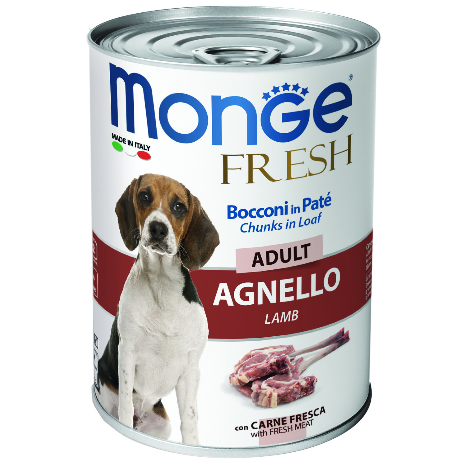 Влажный корм Monge Dog Fresh Chunks in Loaf для взрослых собак, мясной рулет из ягненка, консервы 400 г