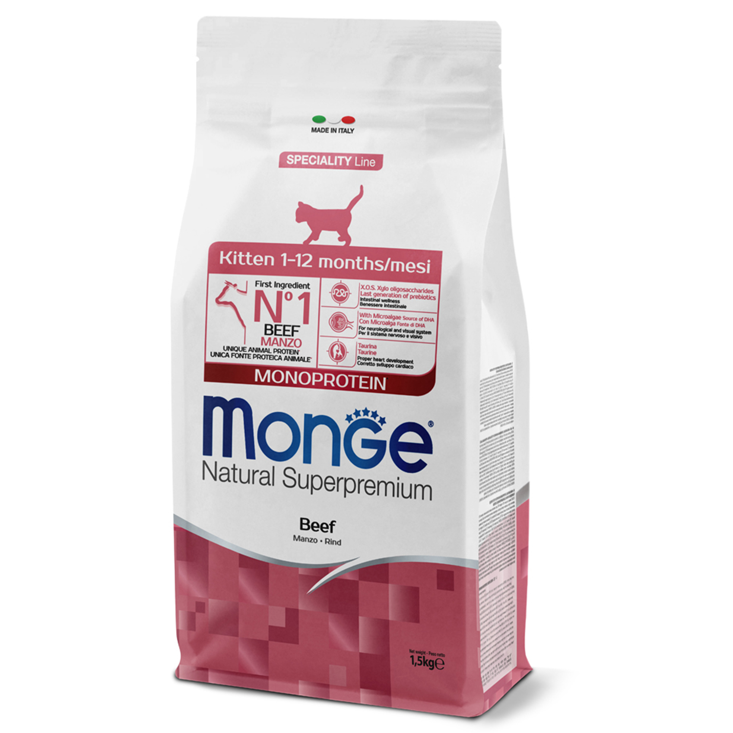 Сухой корм Monge Cat Speciality Line Monoprotein для котят и беременных кошек, из говядины 1,5 кг