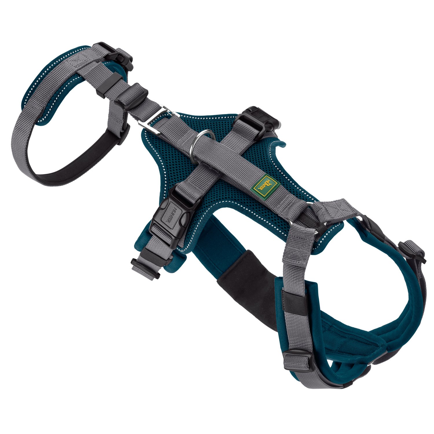 Hunter шлейка для собак Safety Maldon M (50-84 / 53-71 / 2,5 см) с ручкой, нейлон, сине-зеленый/серый СКИДКА 50%