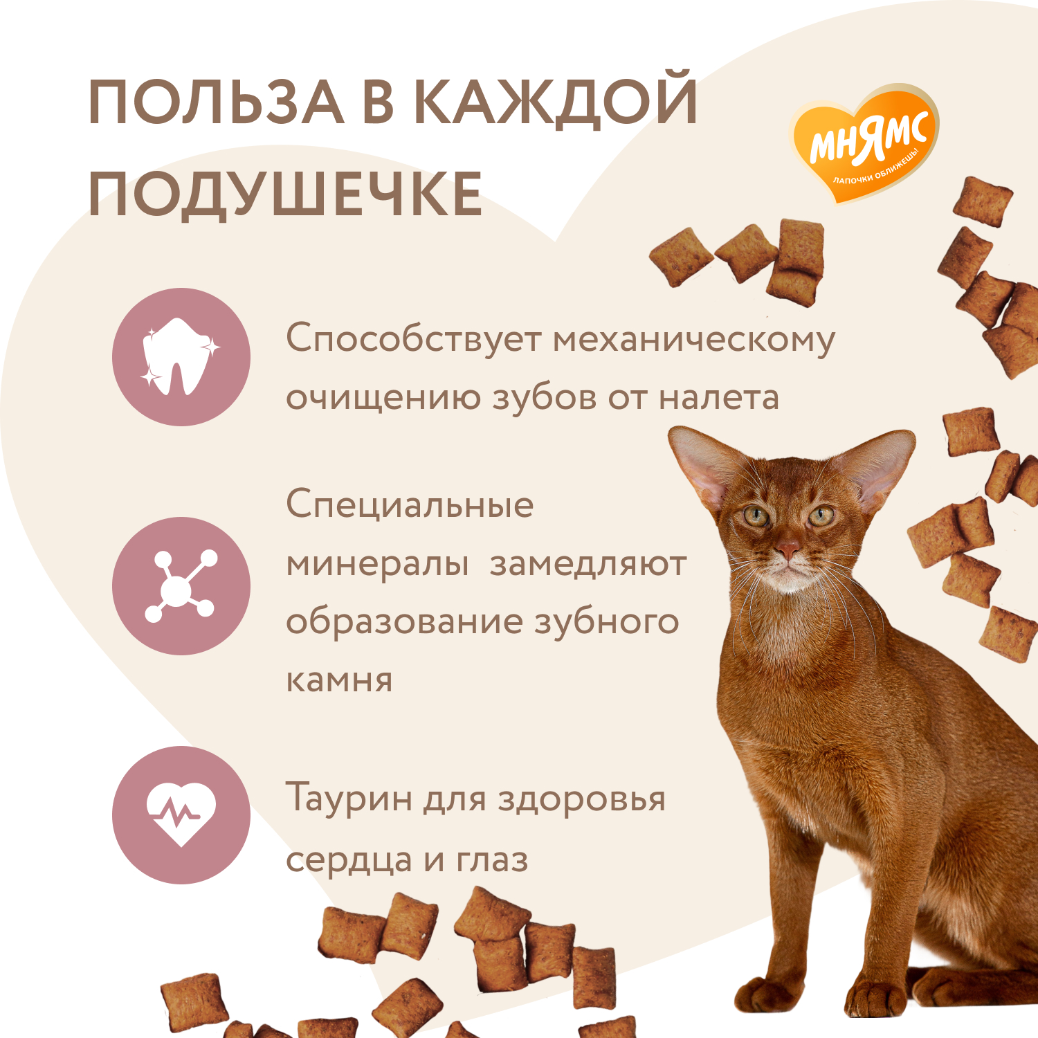 Лакомство Мнямс "Здоровые зубы" хрустящие подушечки для кошек с цыпленком 60 г.