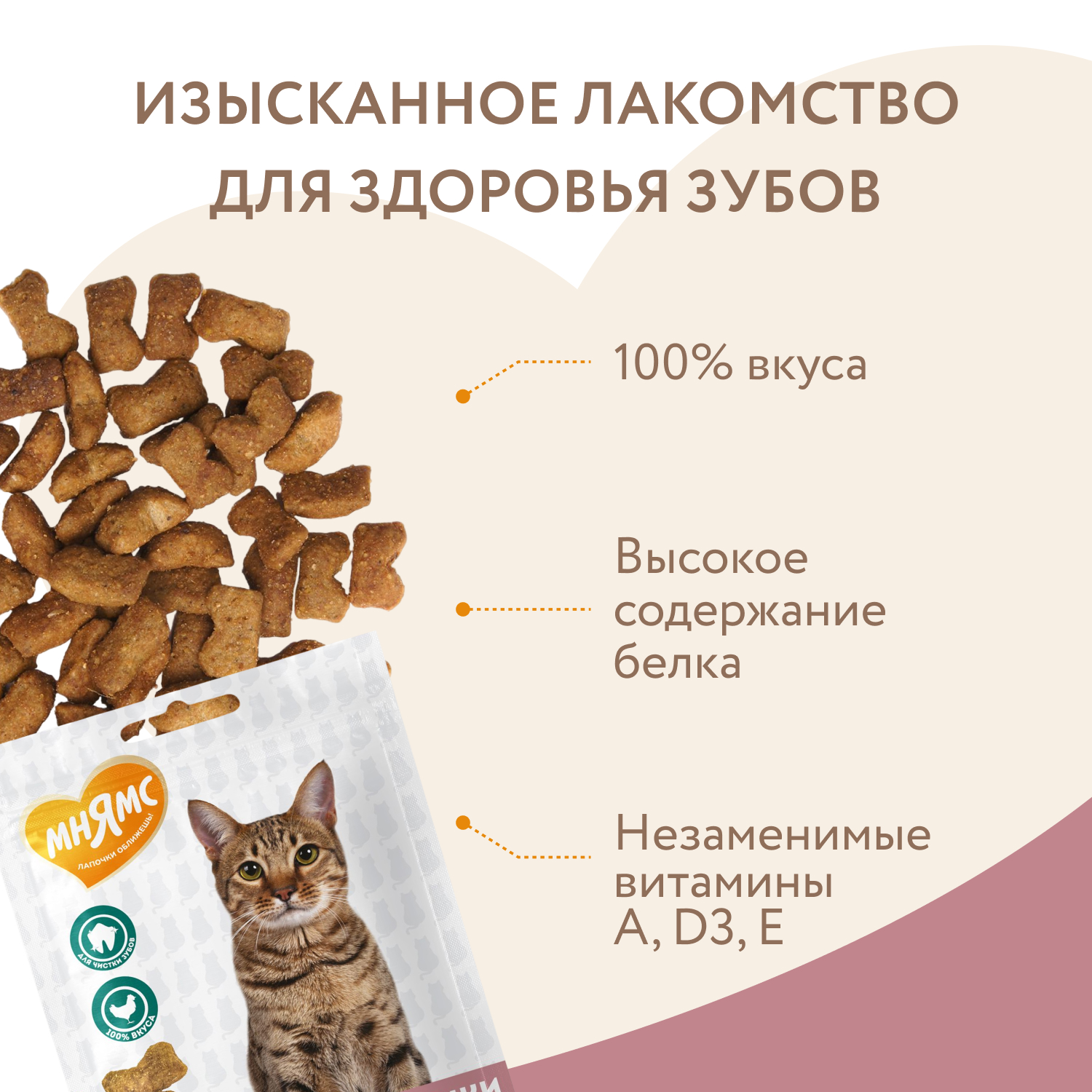 Лакомство Мнямс "Здоровые зубы" хрустящие подушечки для кошек с цыпленком 60 г.