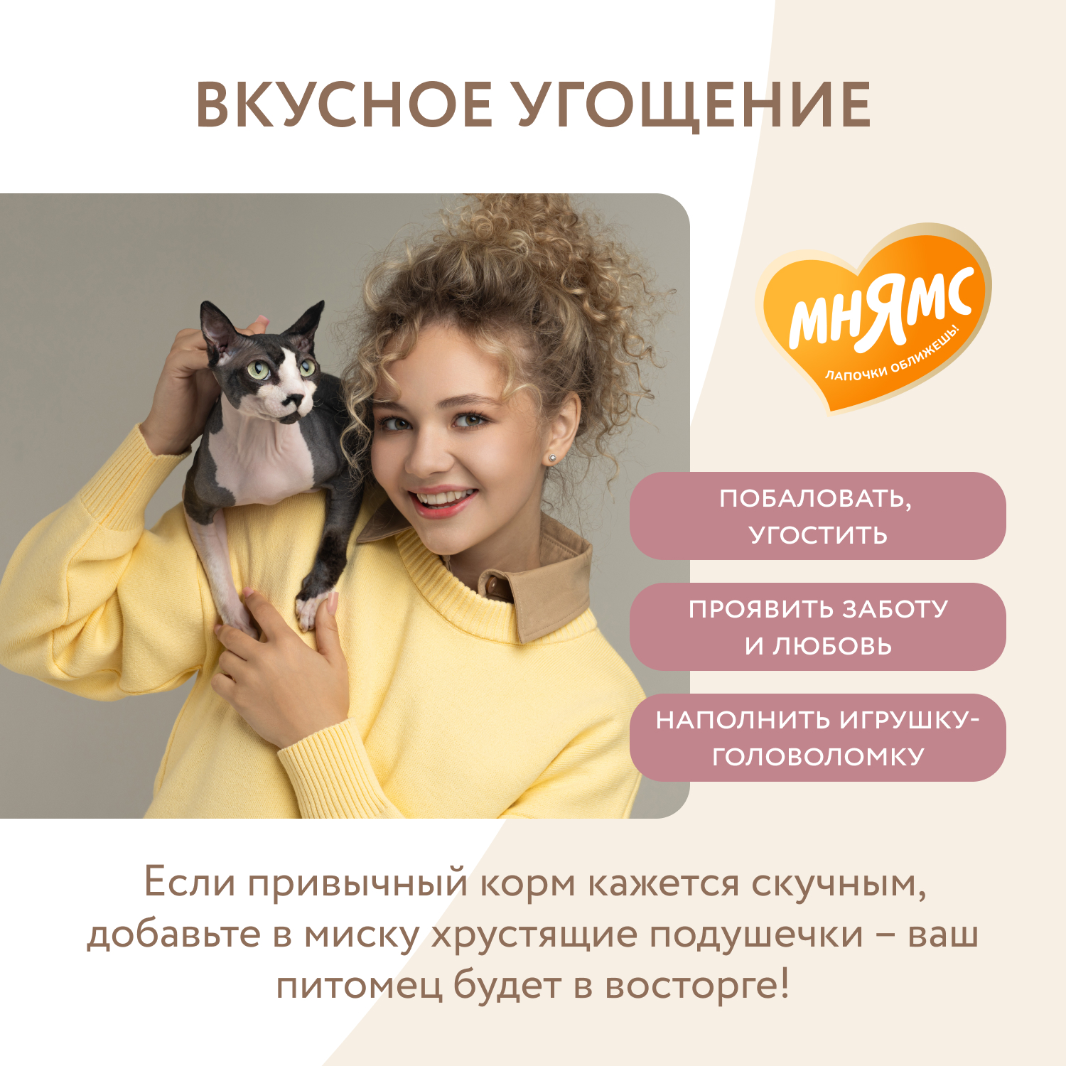 Лакомство Мнямс "Здоровые зубы" хрустящие подушечки для кошек с цыпленком 60 г.