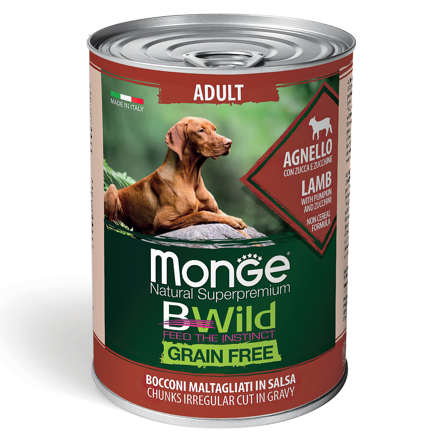 Влажный корм Monge Dog BWild GRAIN FREE для взрослых собак, беззерновой, из ягненка с тыквой и кабачками, консервы 400 г