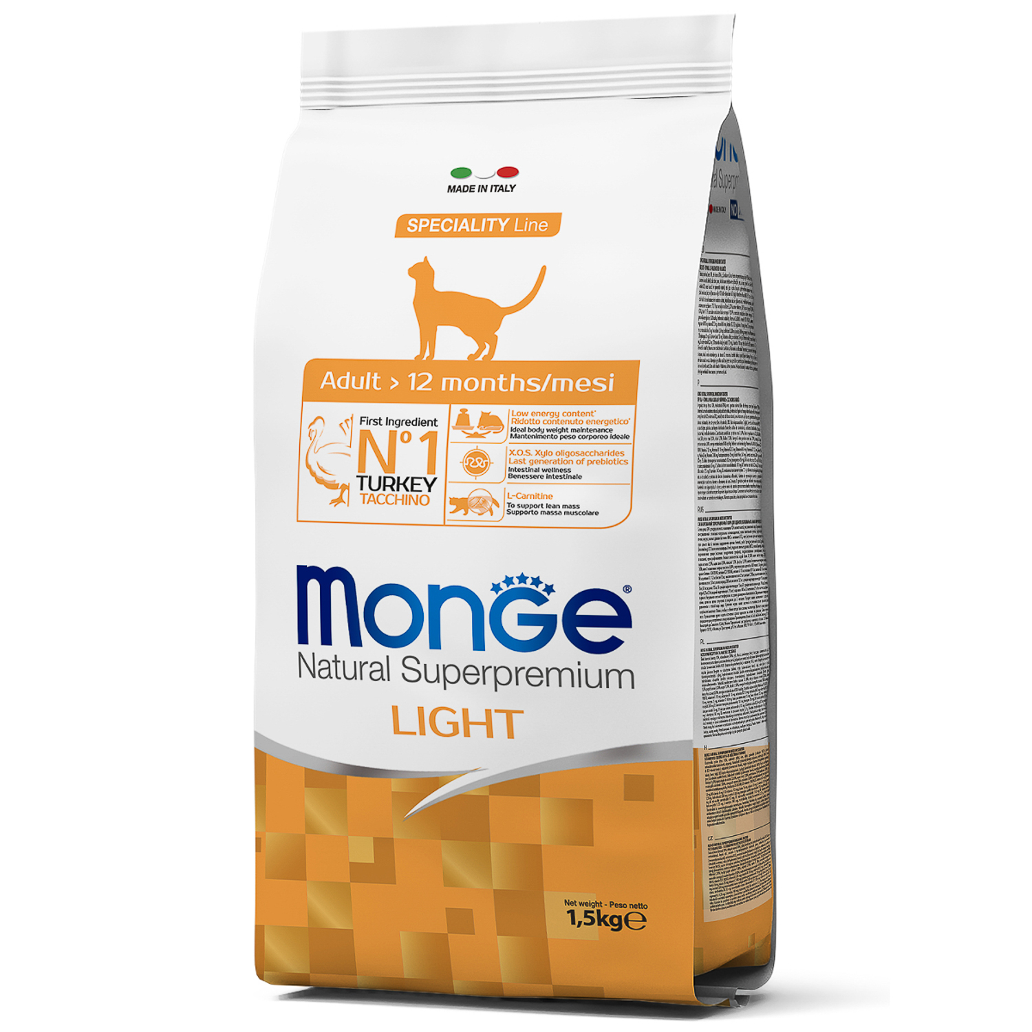 Сухой корм Monge Cat Speciality Line Light для кошек, низкокалорийный, из индейки 1,5 кг