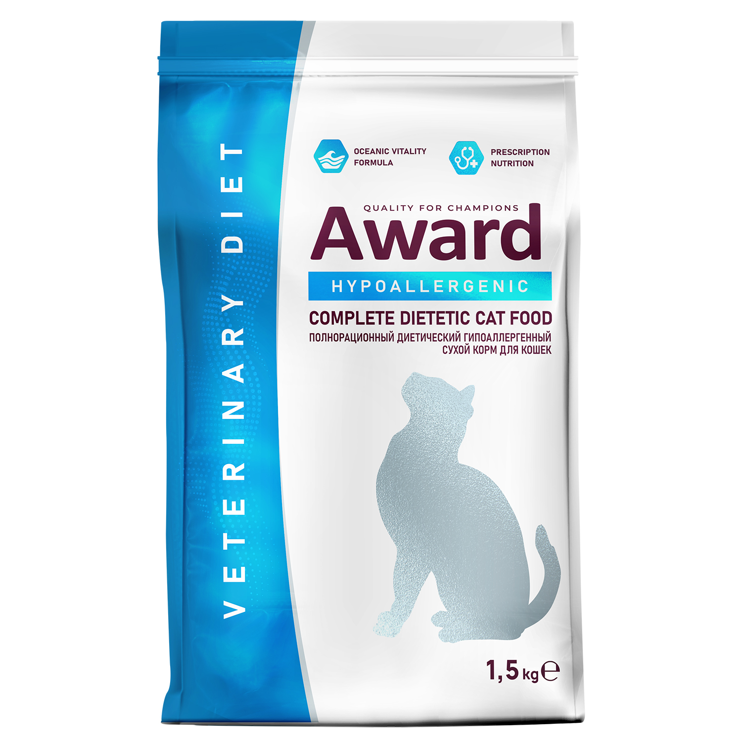 Диетический корм AWARD VETERINARY DIET HYPOALLERGENIC для взрослых кошек при аллергии или пищевой непереносимости 1,5 кг