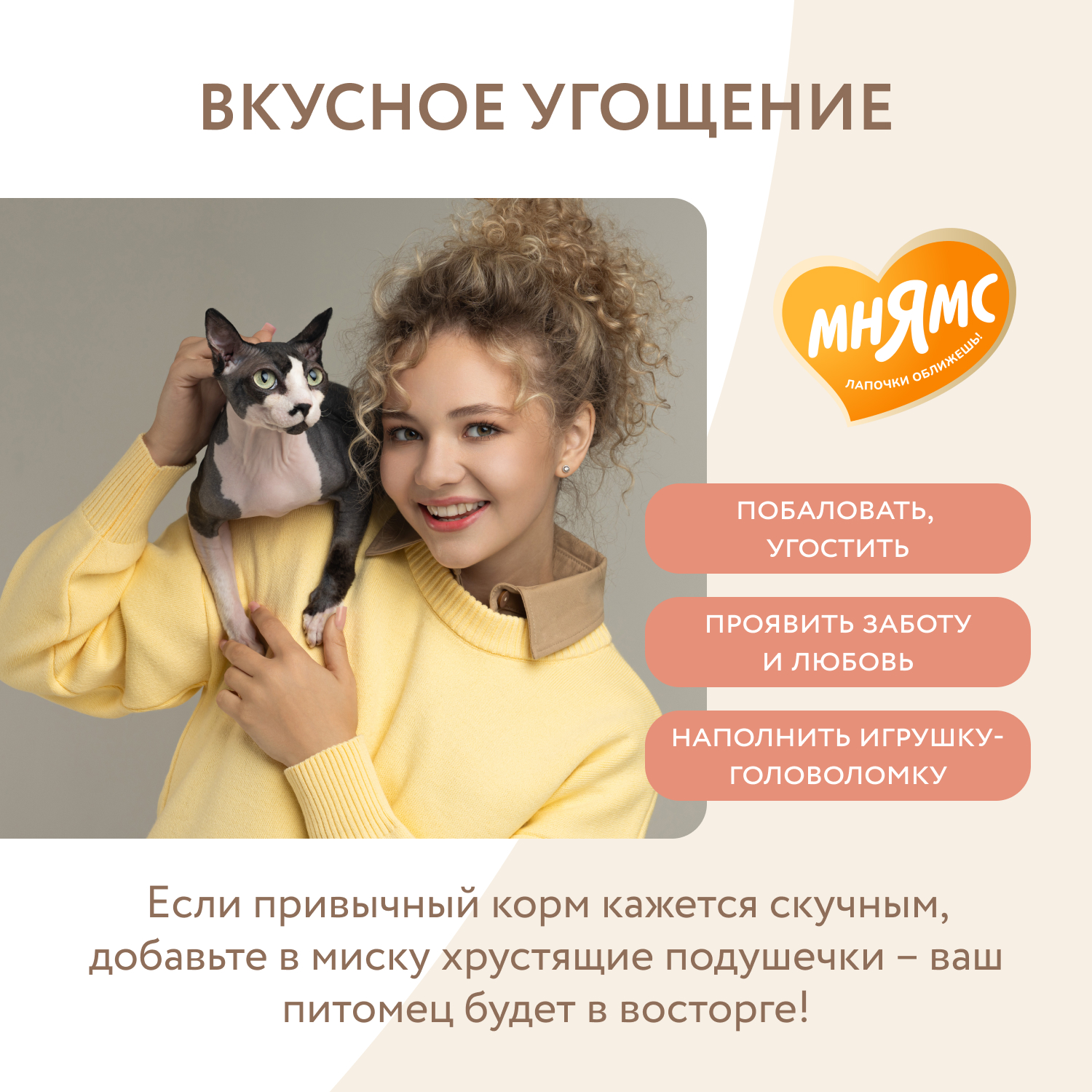 Лакомство Мнямс "Здоровье и красота" хрустящие подушечки для кошек с лососем 60 г.