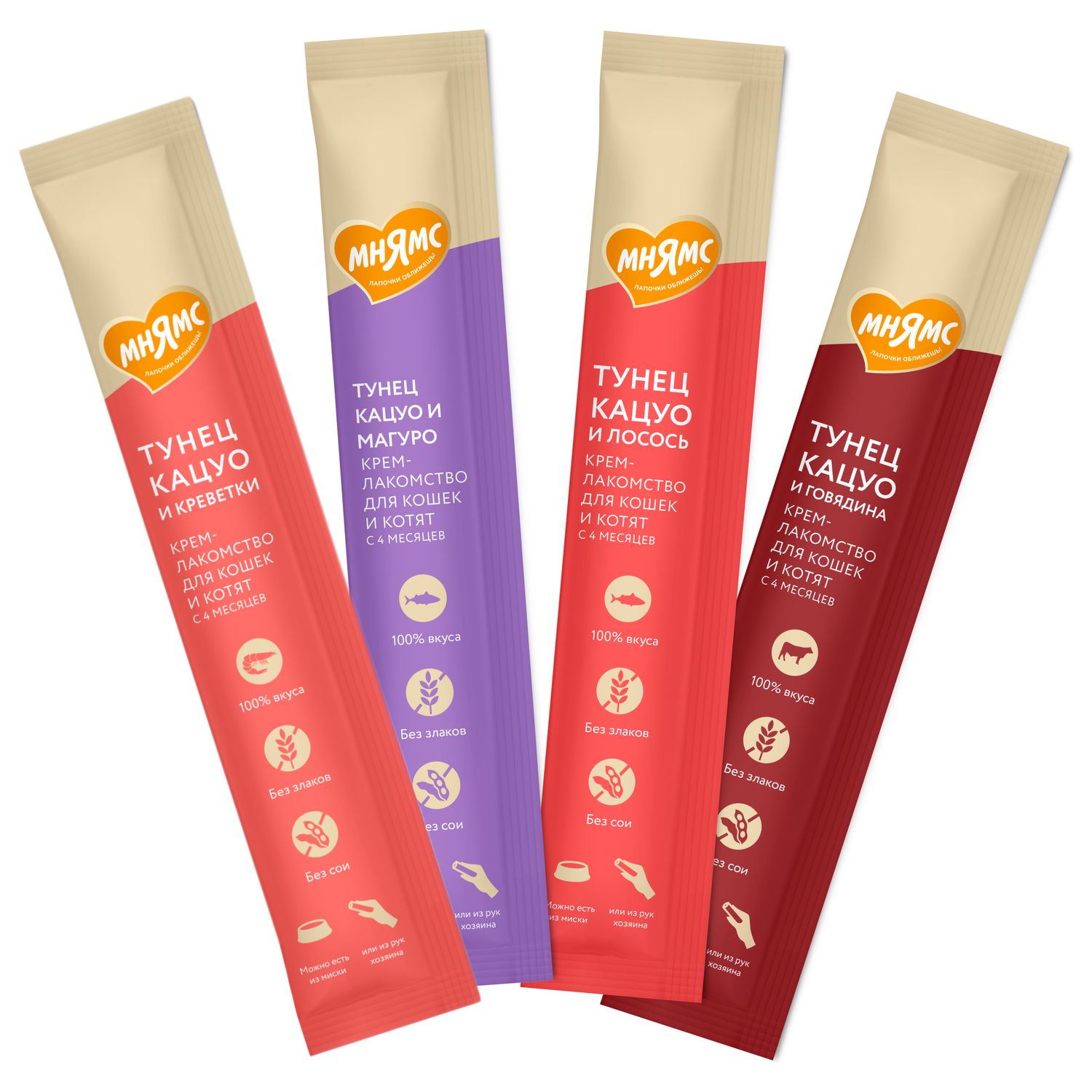 Крем-лакомство Мнямс для кошек и котят с 4 месяцев "Ассорти рыбных вкусов" 20*15 г