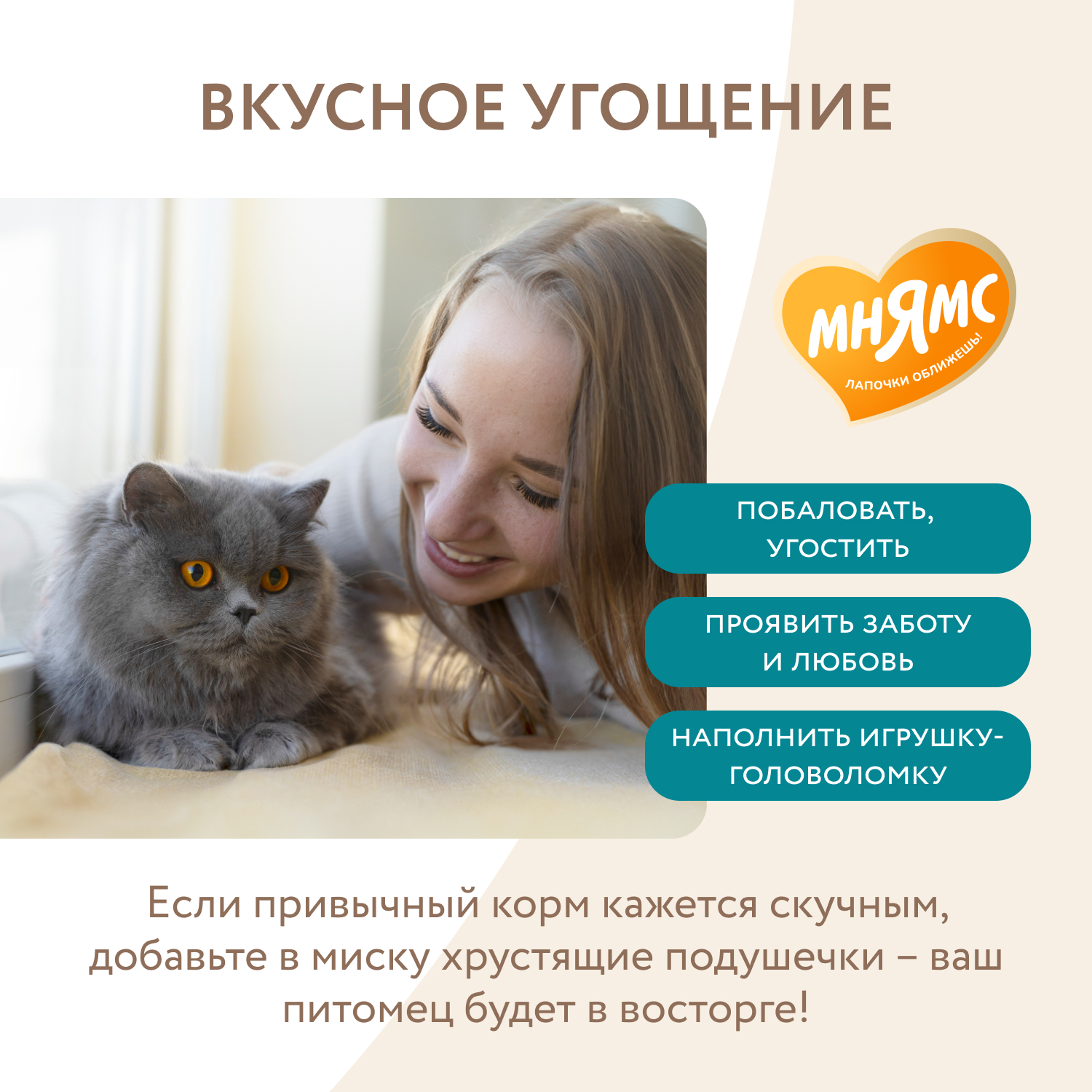 Лакомство Мнямс Хрустящие подушечки для стерилизованных кошек с цыпленком и клюквой "Профилактика МКБ" 60 г.