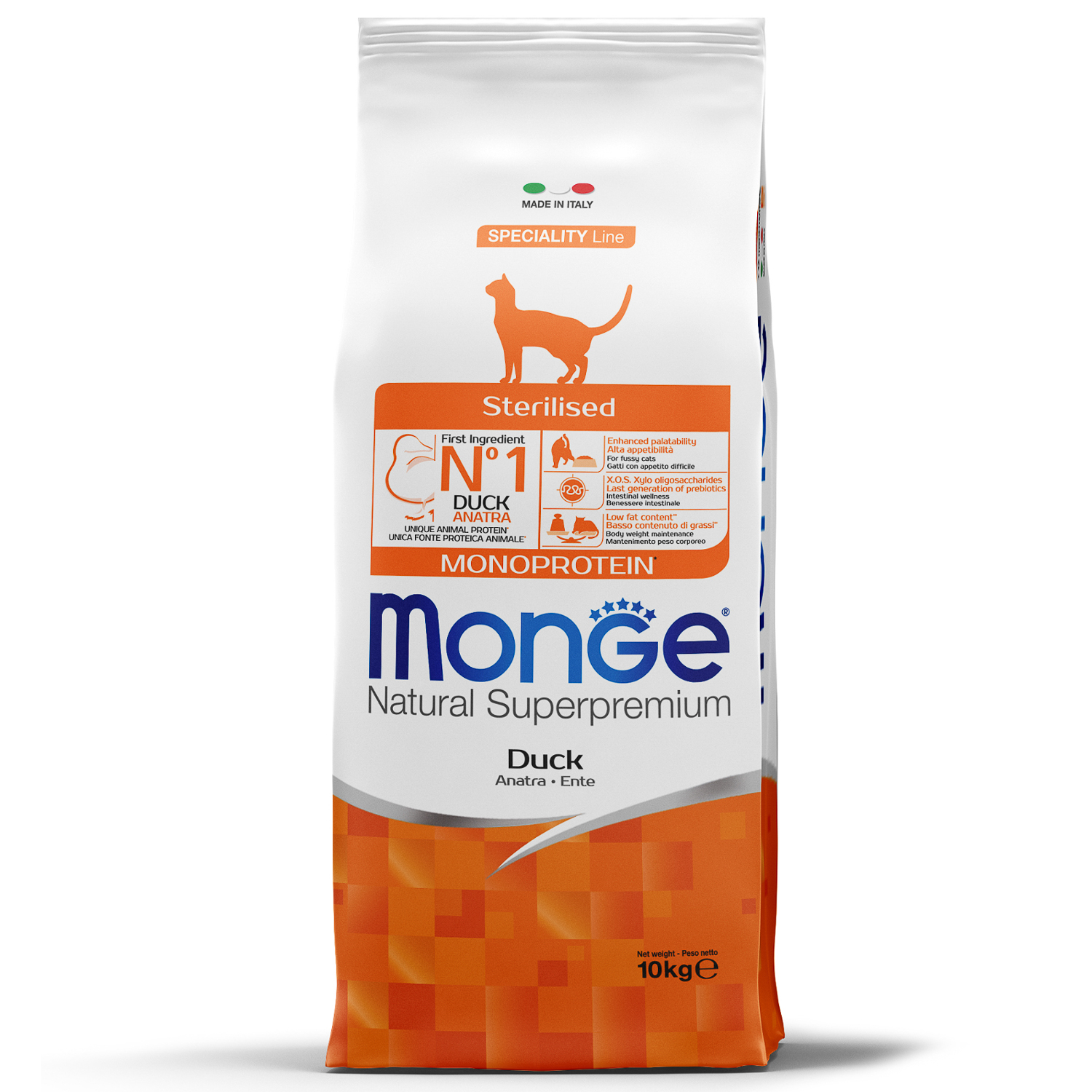 Сухой корм Monge Cat Speciality Line Monoprotein Sterilised для стерилизованных кошек, из утки 10 кг