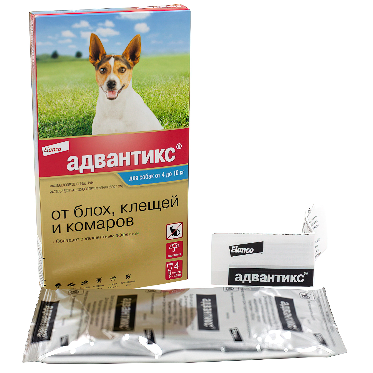 Bayer Адвантикс 100 С для собак 4-10 кг от блох, клещей и комаров (4 пипетки х 1 мл)