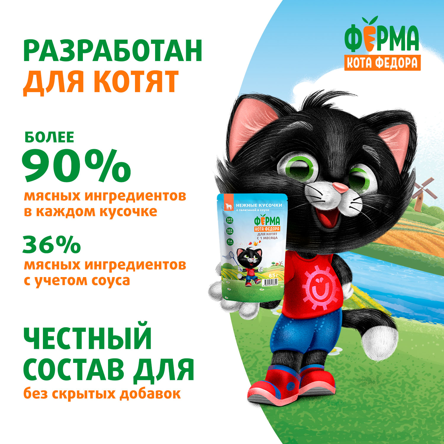 Влажный корм Ферма кота Фёдора нежные кусочки в желе с ягненком для котят 85г