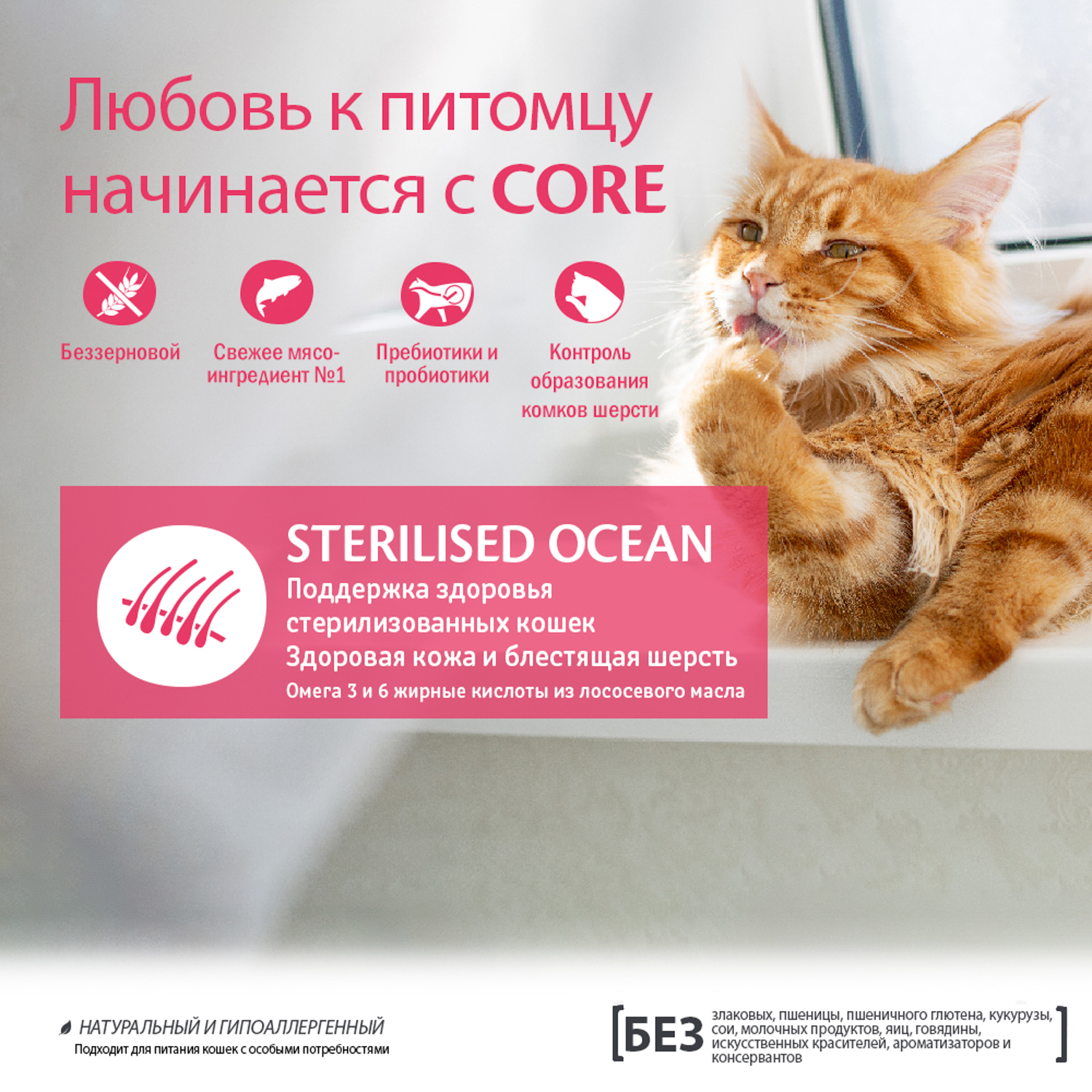 Сухой корм CORE для стерилизованных кошек и кастрированных котов, из лосося 300 г