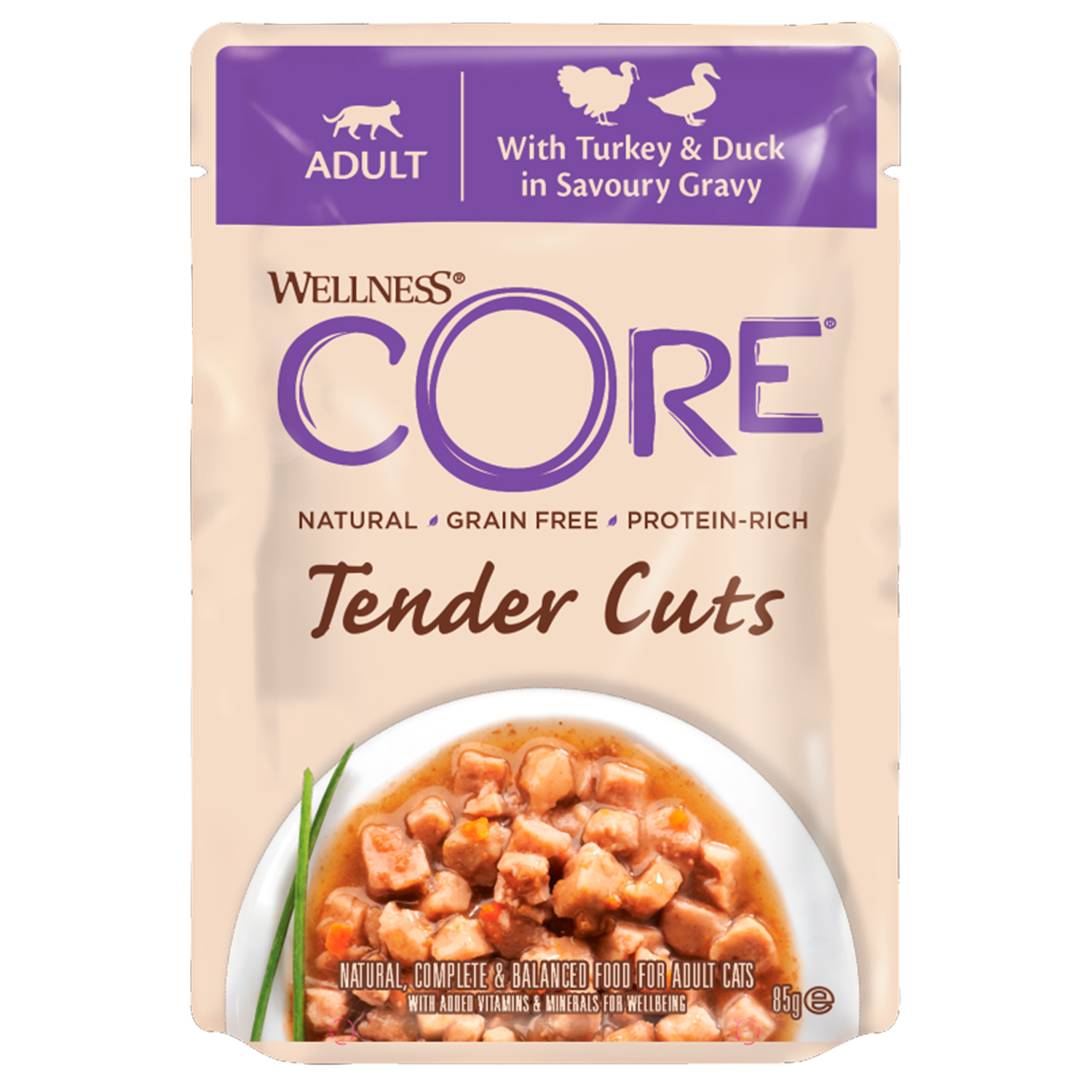 Влажный корм CORE TENDER CUTS для кошек, из индейки с уткой в виде нарезки в соусе, паучи 85 г