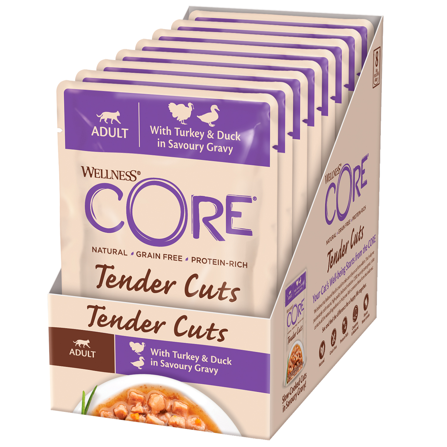 Влажный корм CORE TENDER CUTS для кошек, из индейки с уткой в виде нарезки в соусе, паучи 85 г