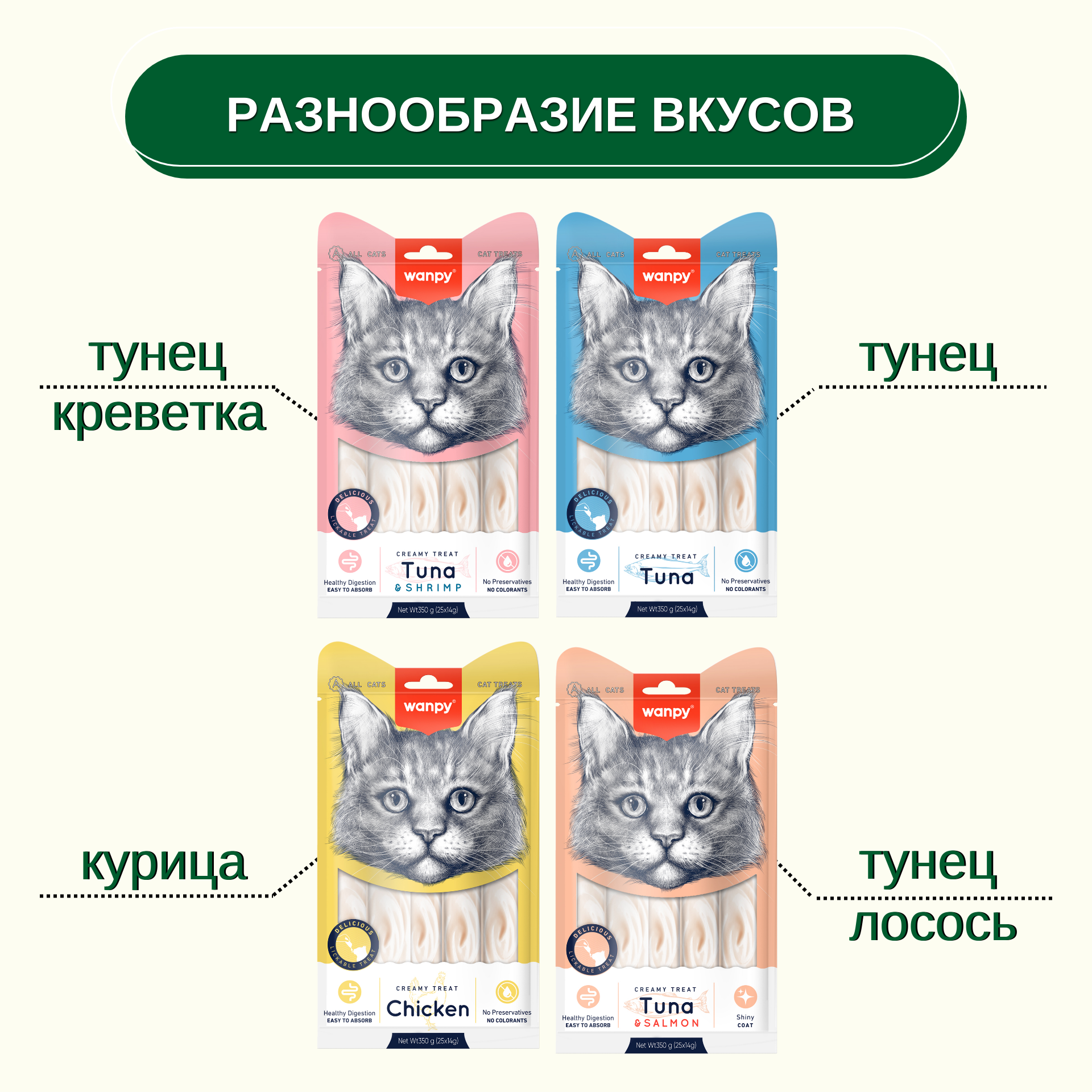 Wanpy Cat Лакомство для кошек "нежное пюре" из курицы 25 шт х14 г