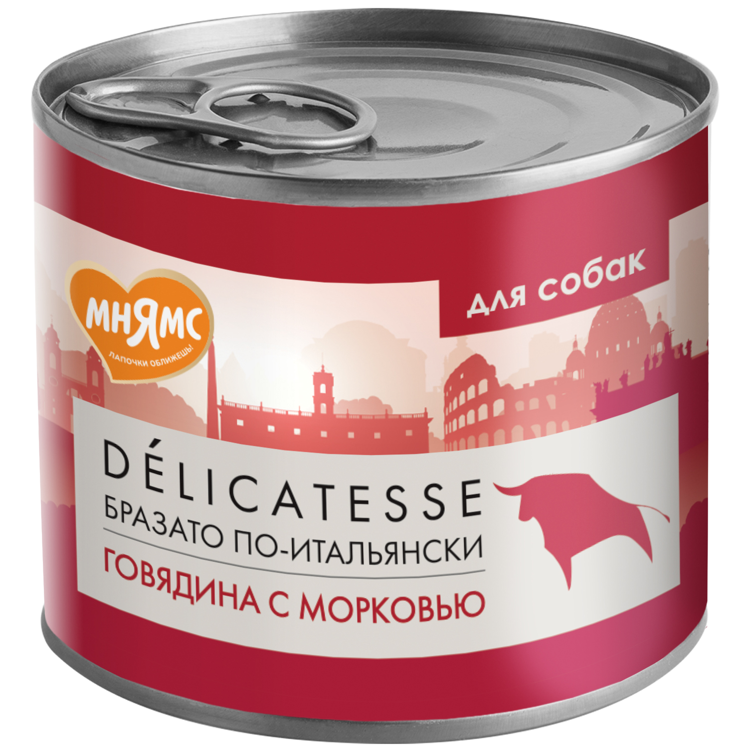 Влажный корм Мнямс Паштет из говядины с морковью для собак всех пород "Бразато по-итальянски" 200 г NEW