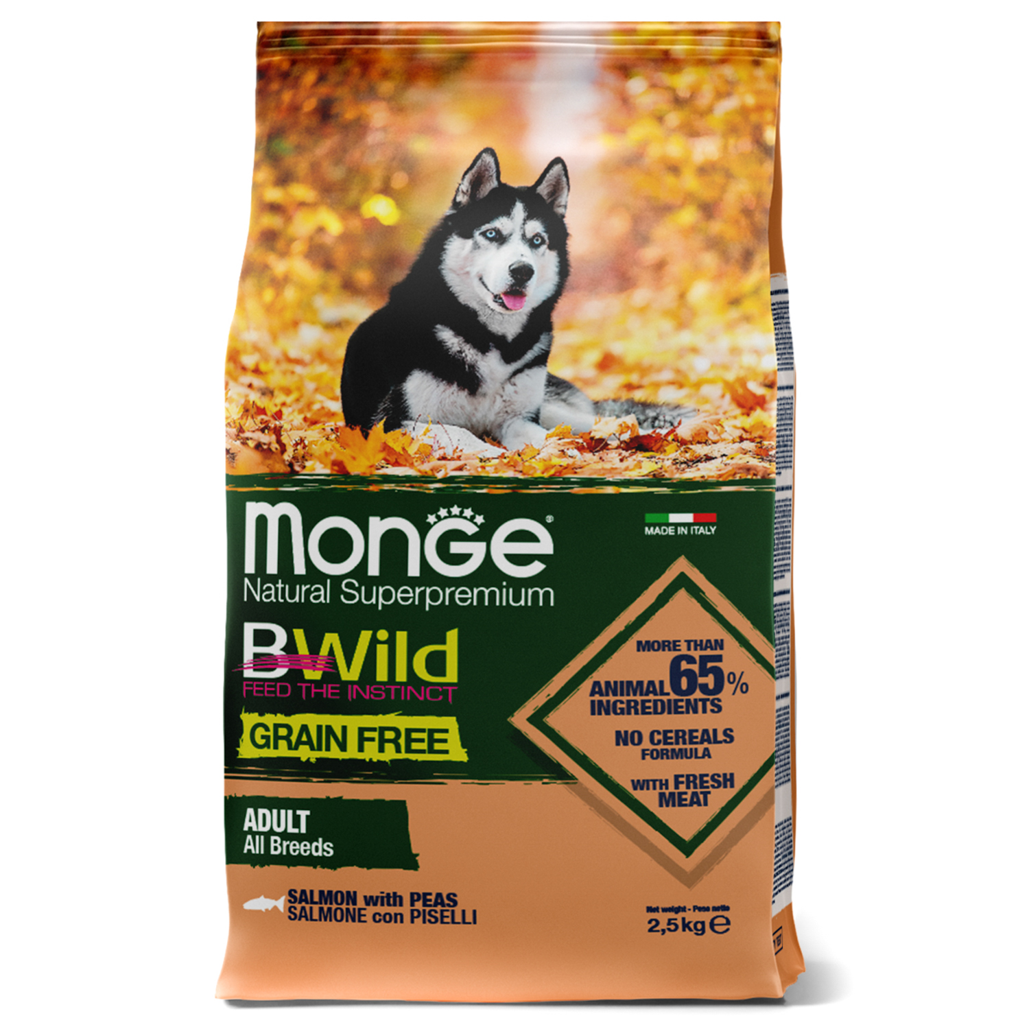 Сухой корм Monge Dog BWild GRAIN FREE для взрослых собак, беззерновой, из лосося 2,5 кг
