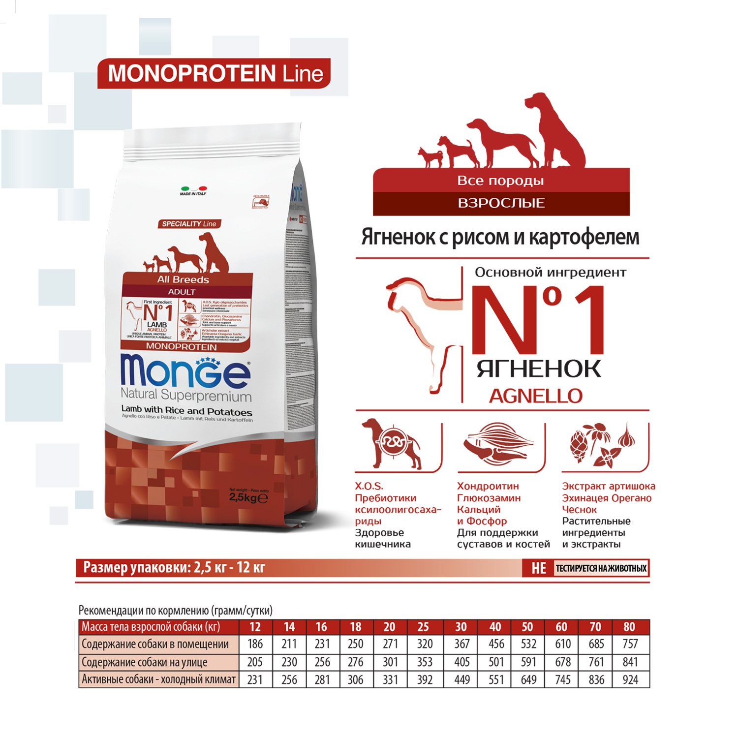 Сухой корм Monge Dog Speciality Line Monoprotein для взрослых собак всех пород, из ягненка с рисом и картофелем 12 кг