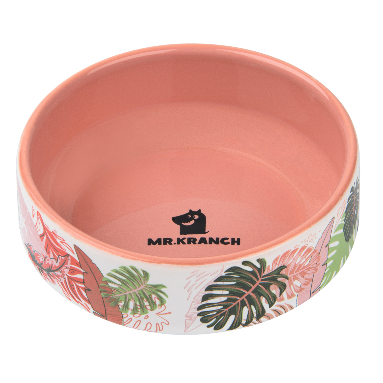 Миска Mr.Kranch для собак и кошек из фарфора "Тропики", 350мл, розовая