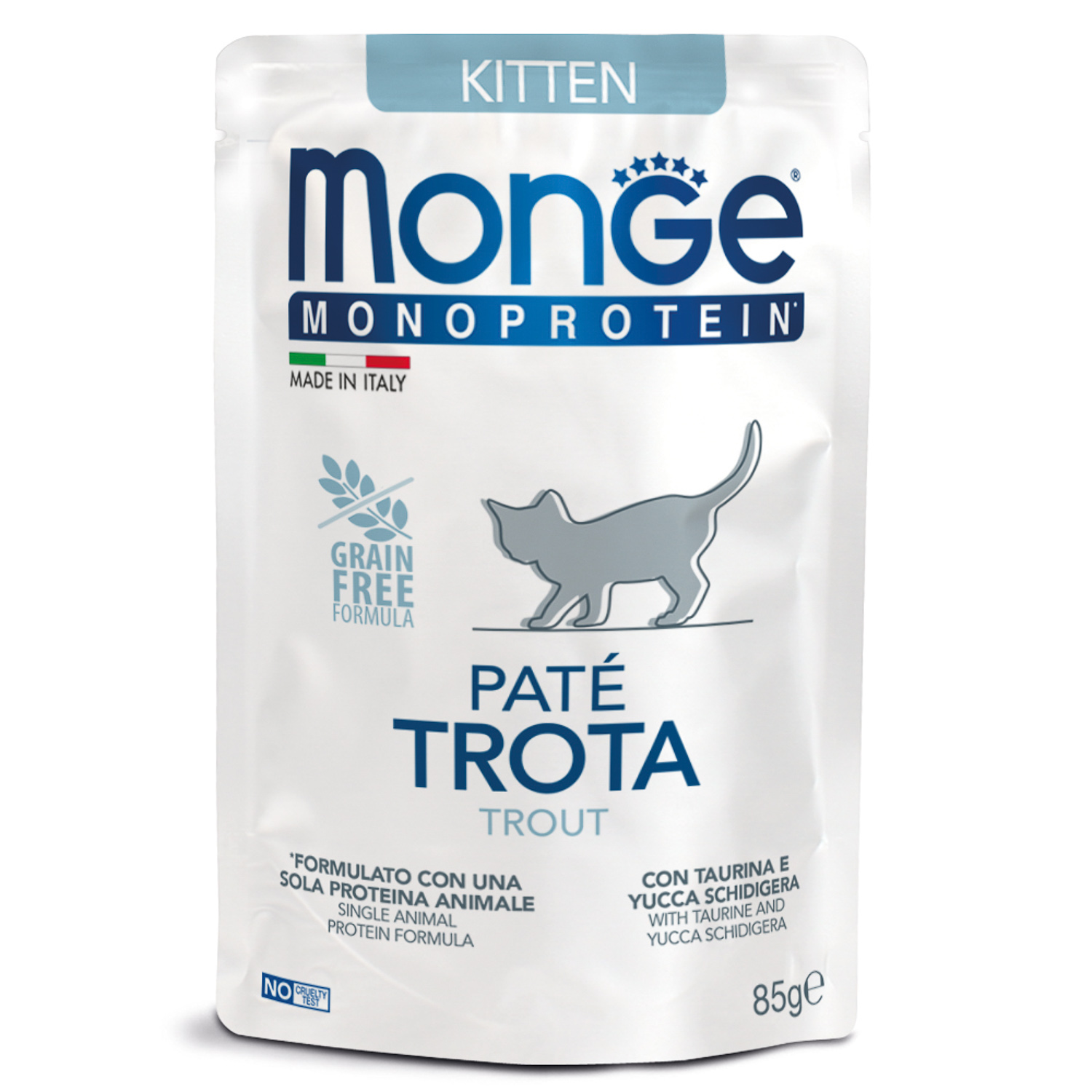 Влажный корм Monge Cat Natural Monoprotein для котят и беременных кошек, из форели, паучи 85 г