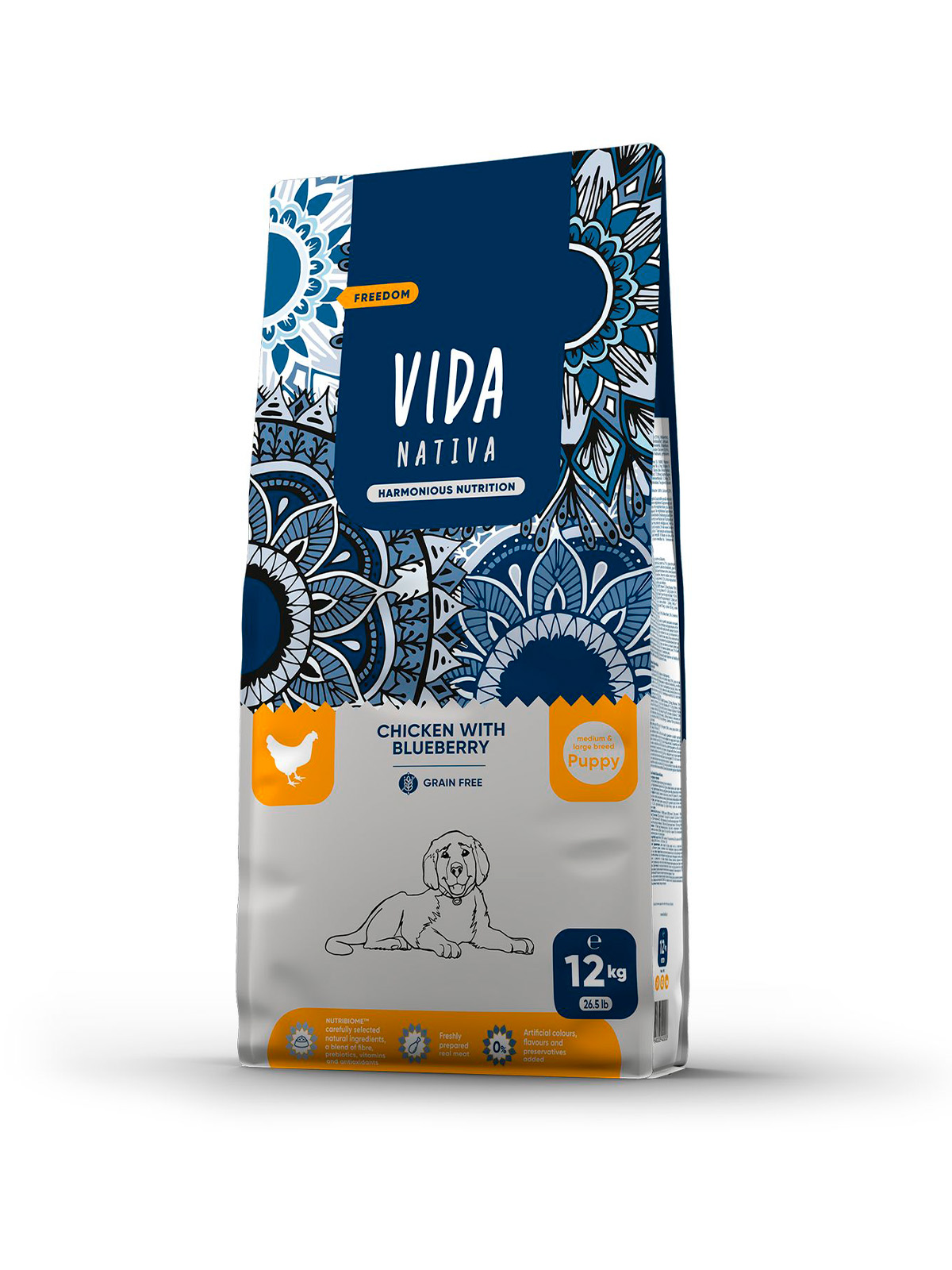 Сухой корм VIDA NATIVA для щенков средних и крупных пород из курицы с черникой 12 кг Сухой корм VIDA NATIVA для щенков средних и крупных пород из курицы с черникой 12 кг