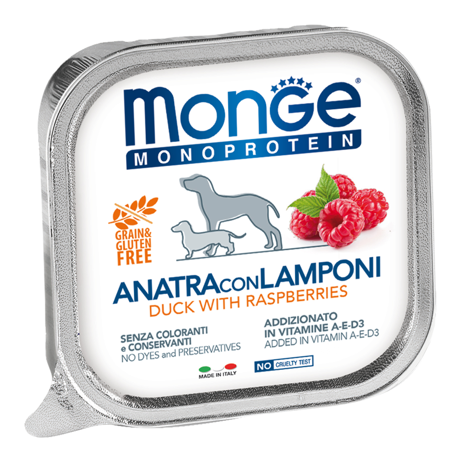 Влажный корм Monge Dog Natural Monoprotein Fruits для собак, паштет из утки с малиной, консервы 150 г