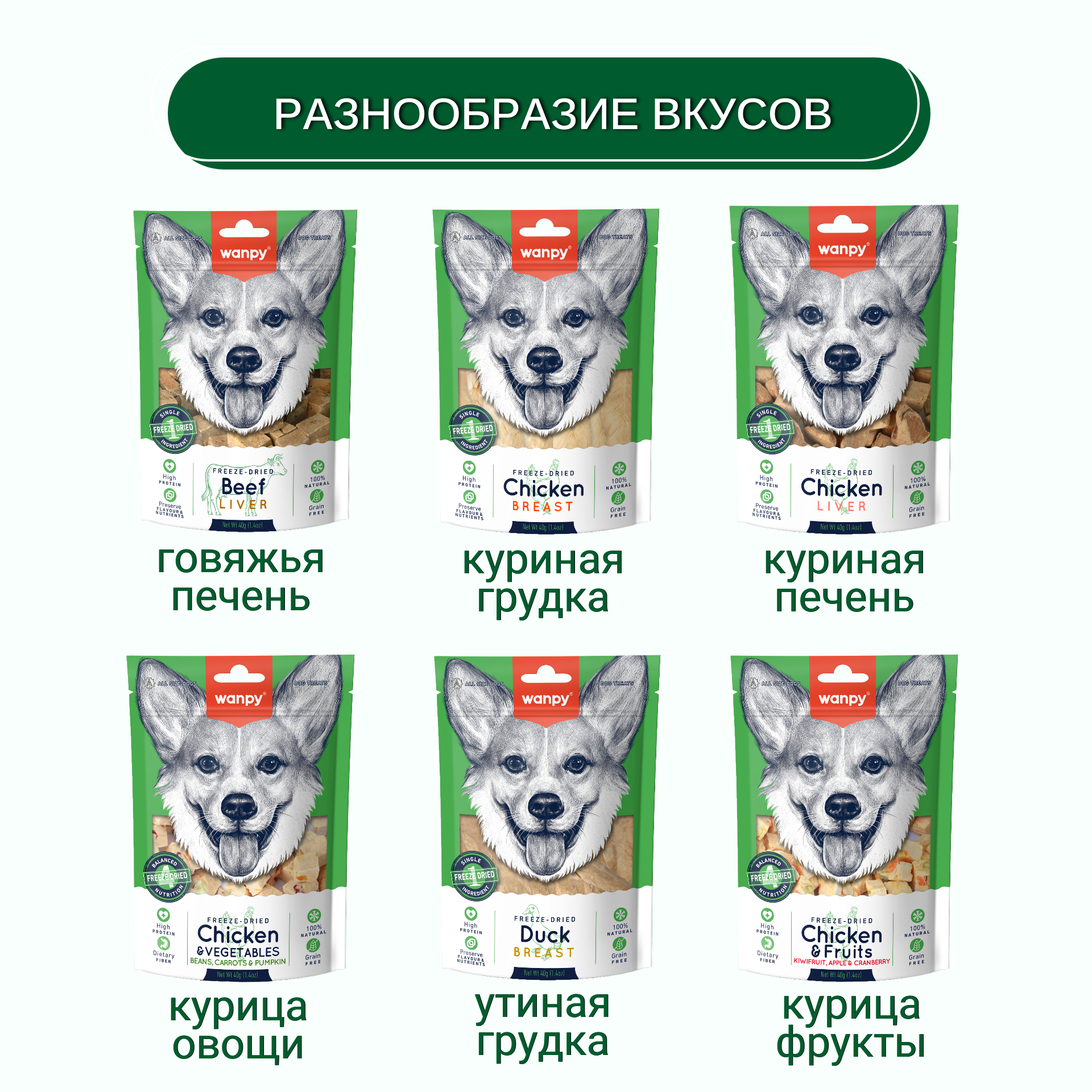 Wanpy Dog Сублимированное лакомство для собак "Курица и фрукты" 40 г