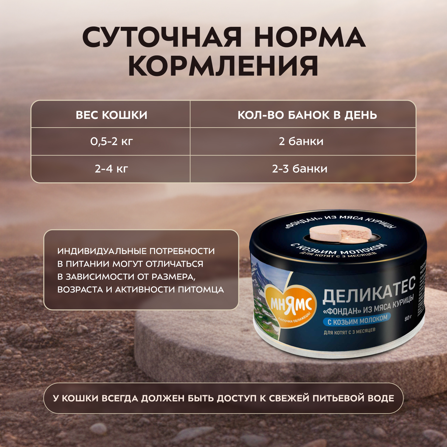 Влажный корм Мнямс Деликатес "Фондан" из мяса курицы с козьим молоком для котят старше 3 месяцев 80 г